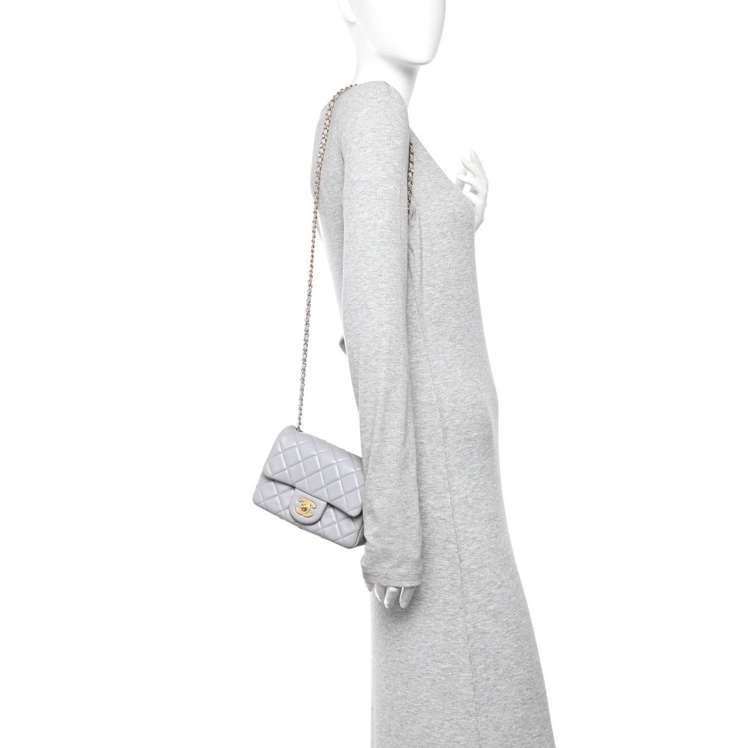 Lambskin Quilted Mini Pearl Crush Flap Light Grey