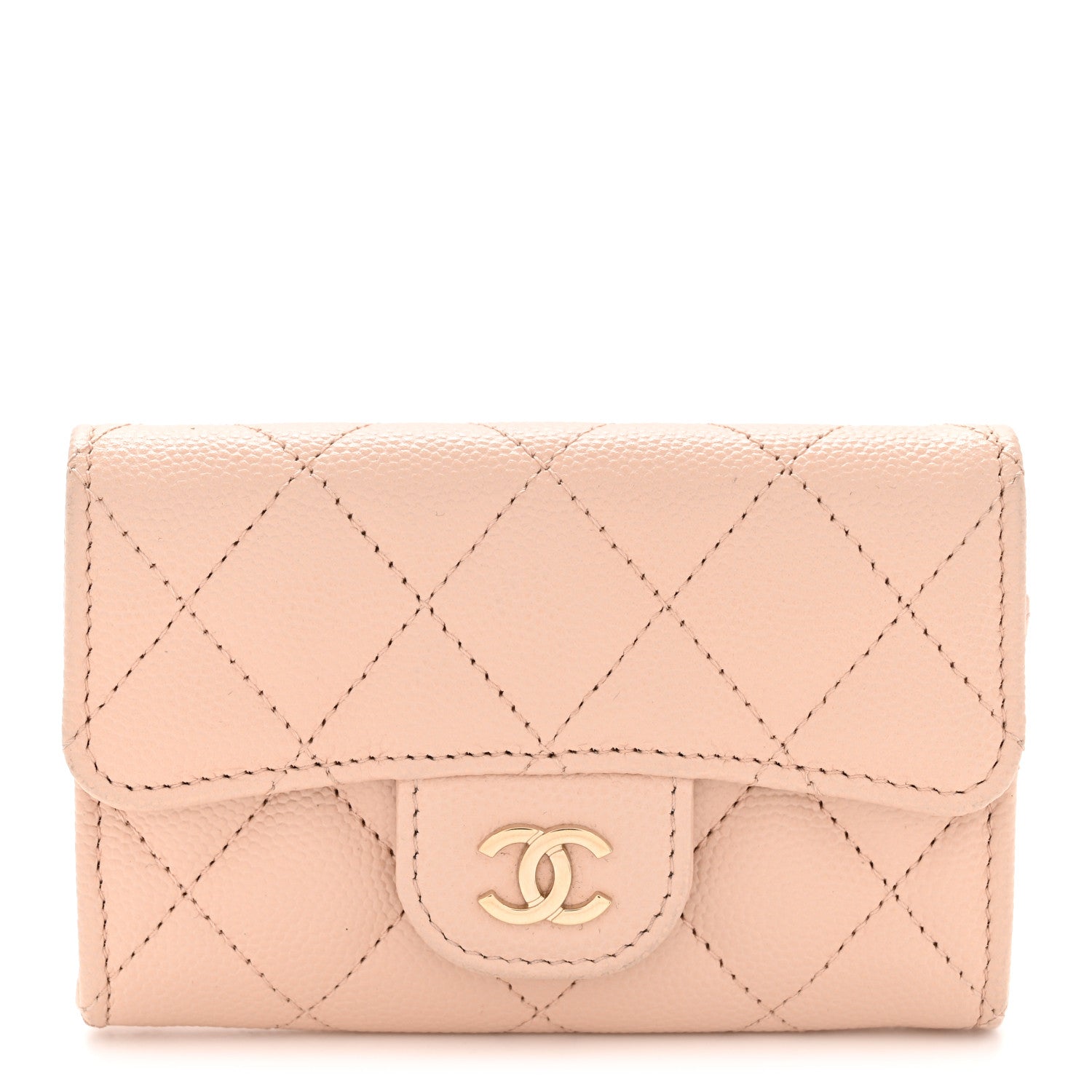 Caviar Quilted Flap Card Holder Wallet Light Beige