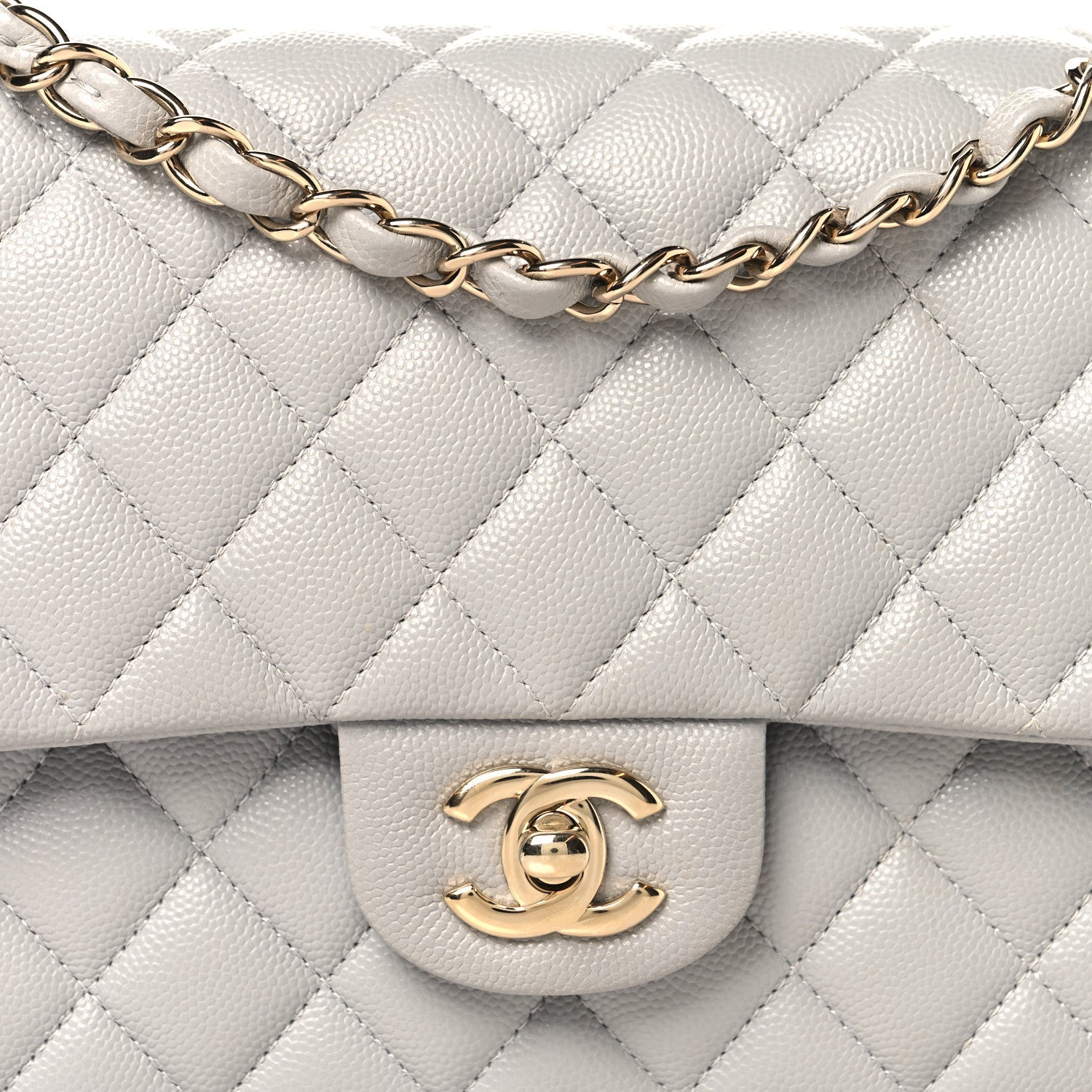 Caviar Quilted Medium Double Flap Grey