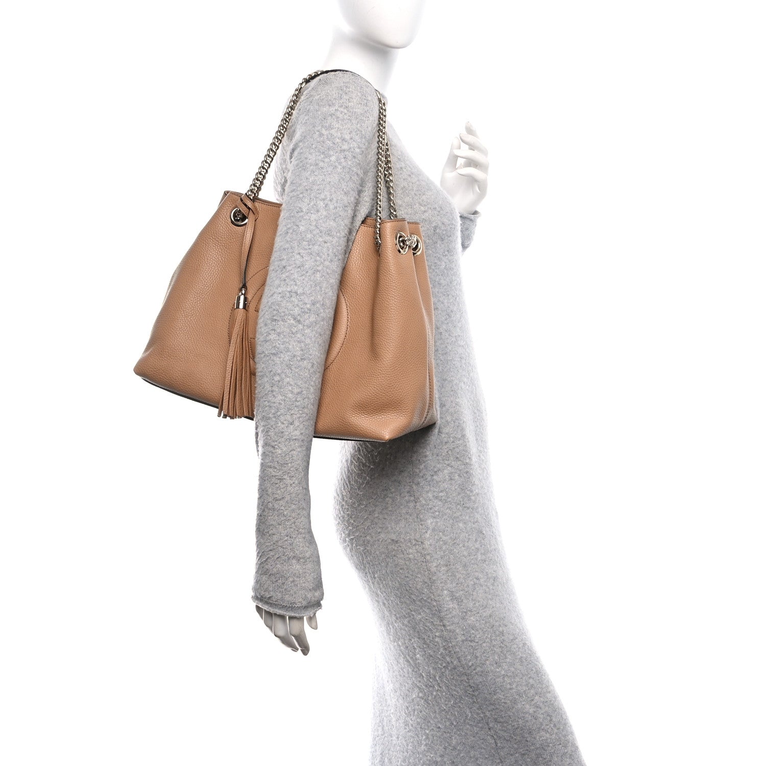 Pebbled Calfskin Medium Soho Chain Shoulder Bag Camelia