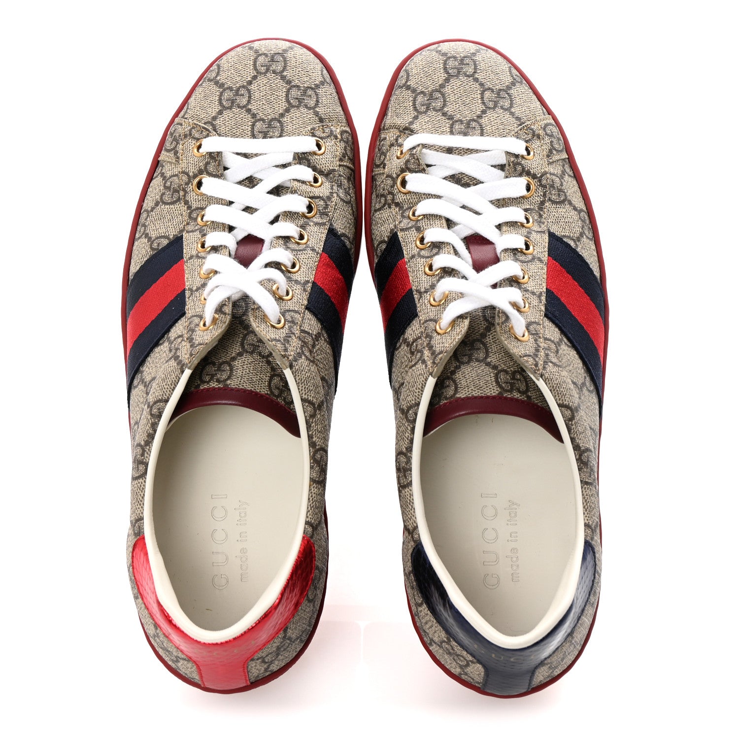 GG Supreme Monogram Ayers Web Mens New Ace Sneakers  9 Beige Ebony Red