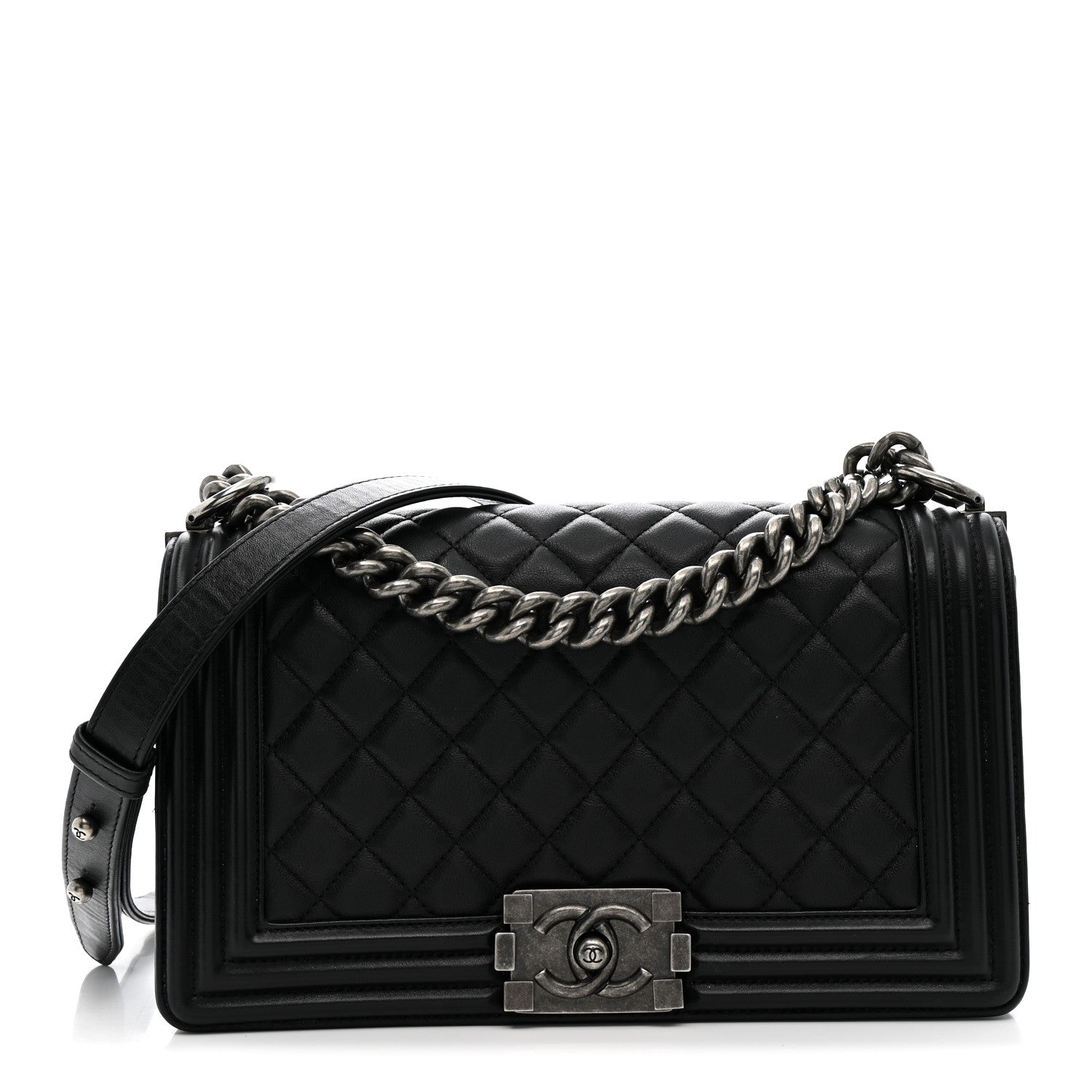Lambskin Quilted Medium Boy Flap Black