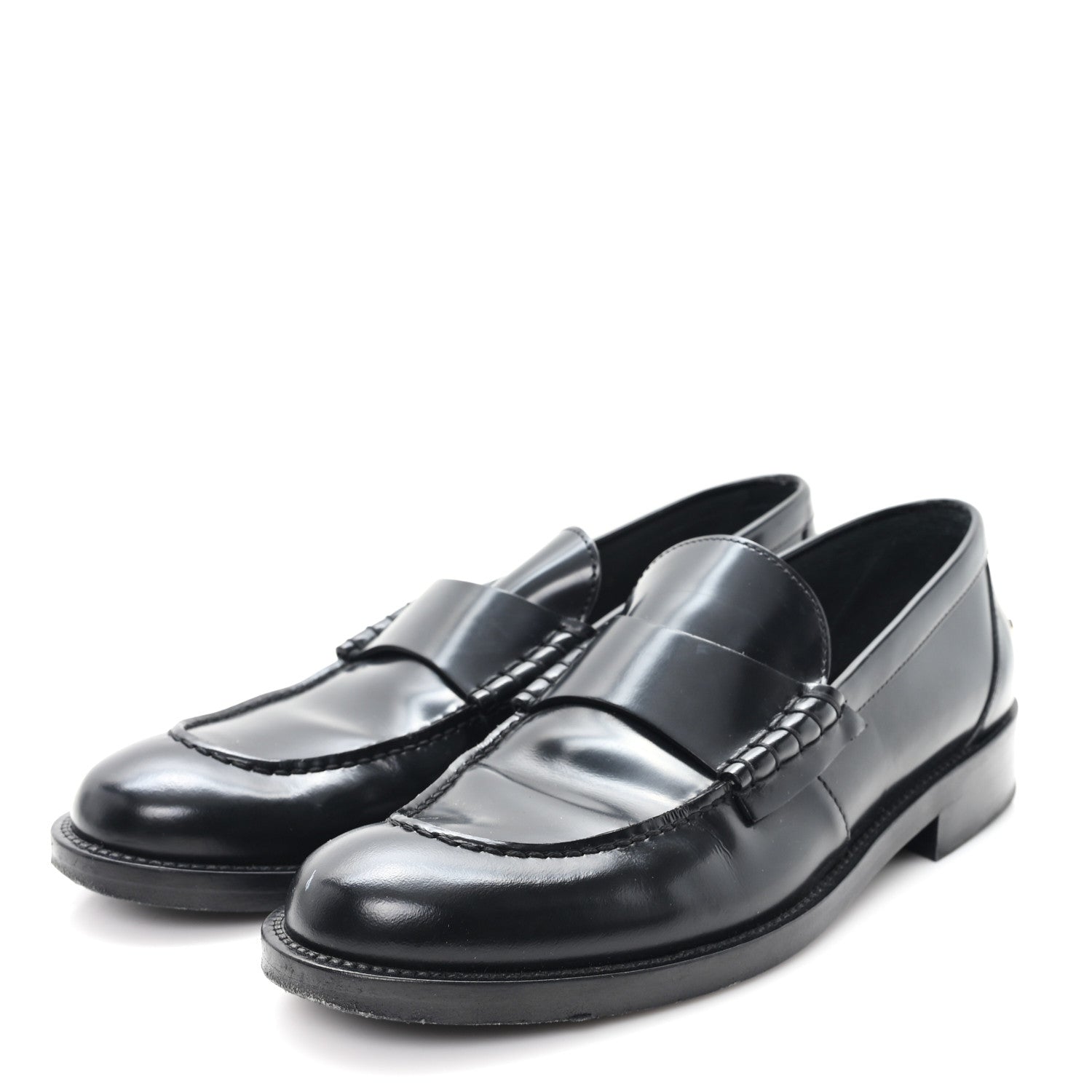 Shiny Calfskin Logo Loafers 38.5 Black