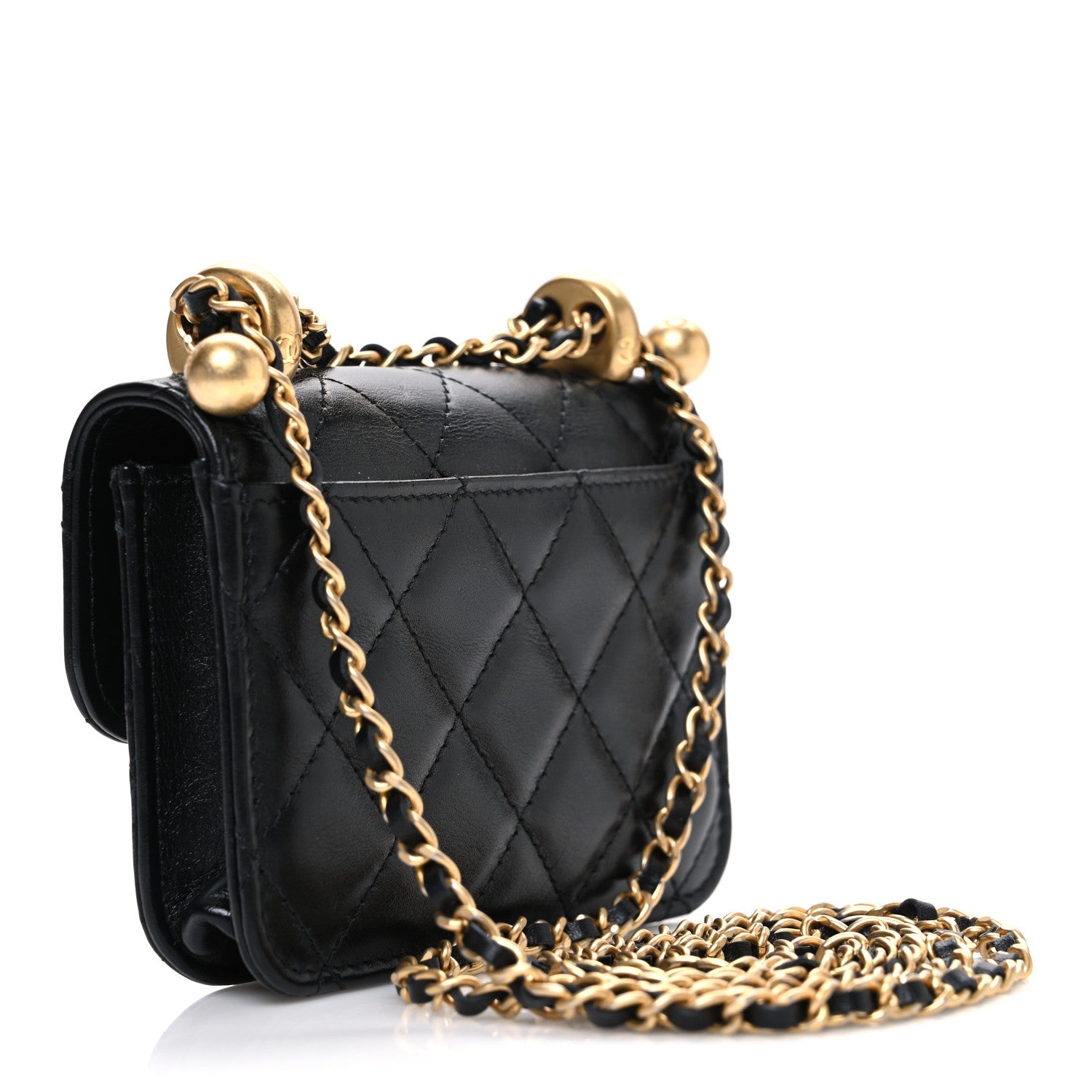 Calfskin Quilted Perfect Fit Coin Purse With Chain Black