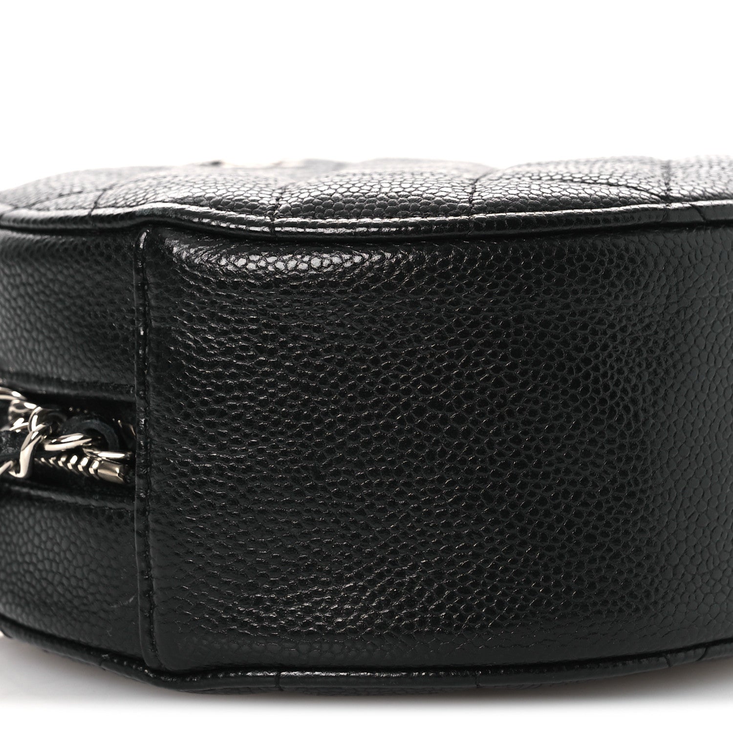Caviar Quilted Round Clutch With Chain Black