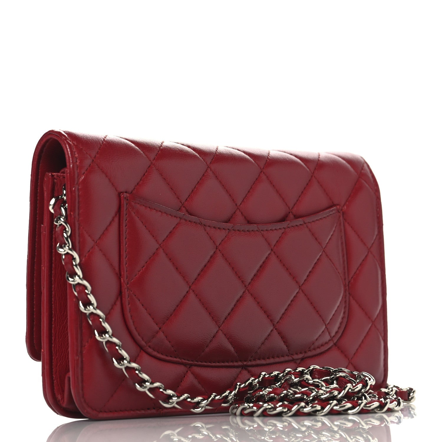 Lambskin Quilted Wallet On Chain WOC Red