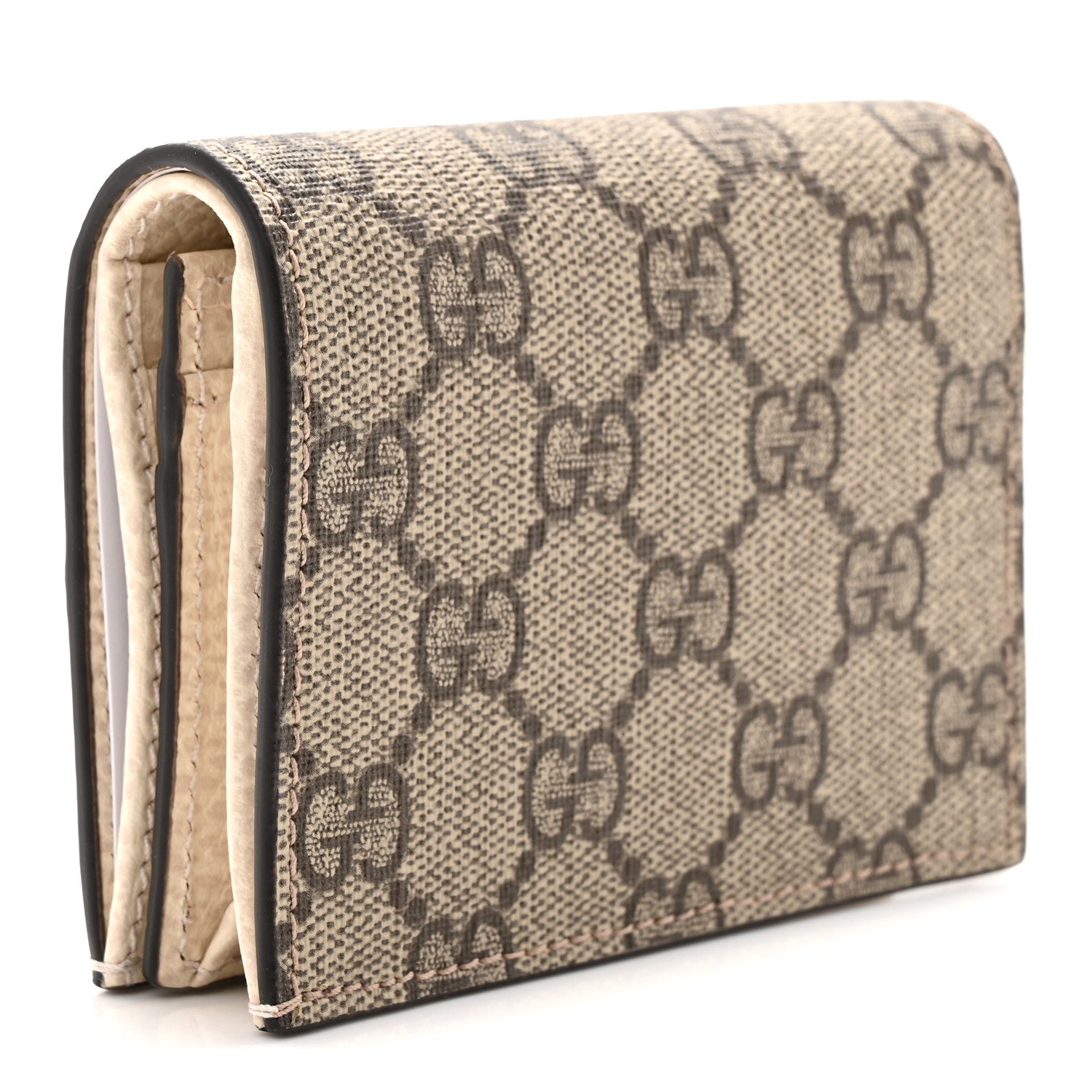 Dollar Calfskin GG Supreme Monogram GG Marmont Card Case Mystic White Beige Ebony