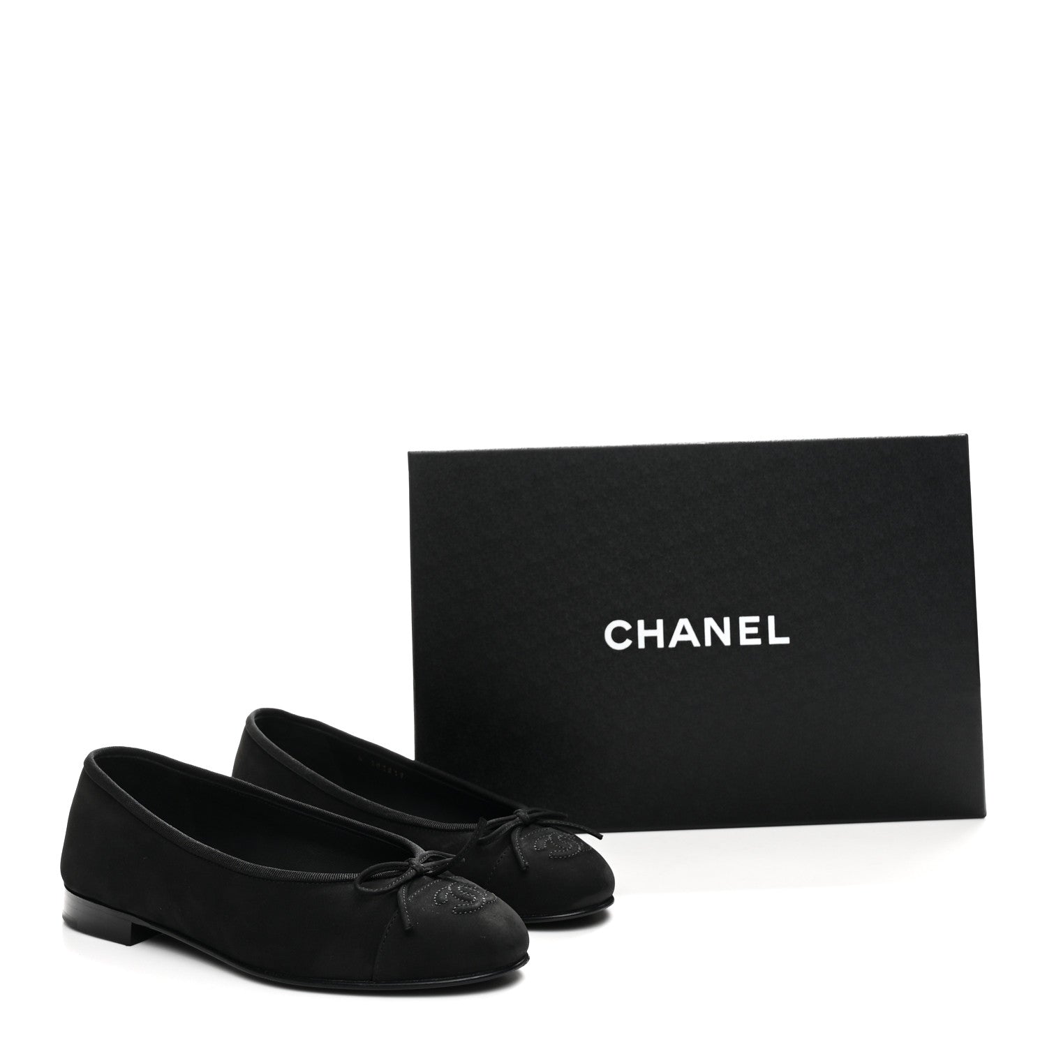 Suede Calfskin Cap Toe CC Ballerina Flats 36 Black