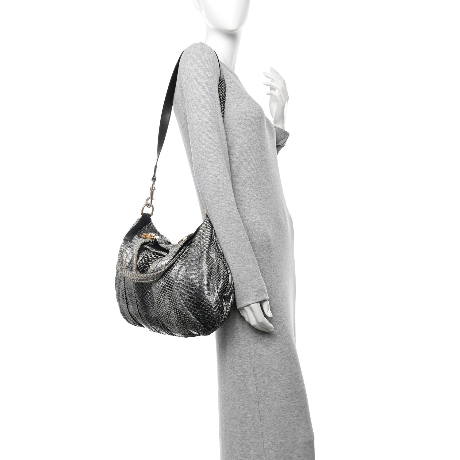 Snakeskin Medium Hysteria Top Handle Bag Black White