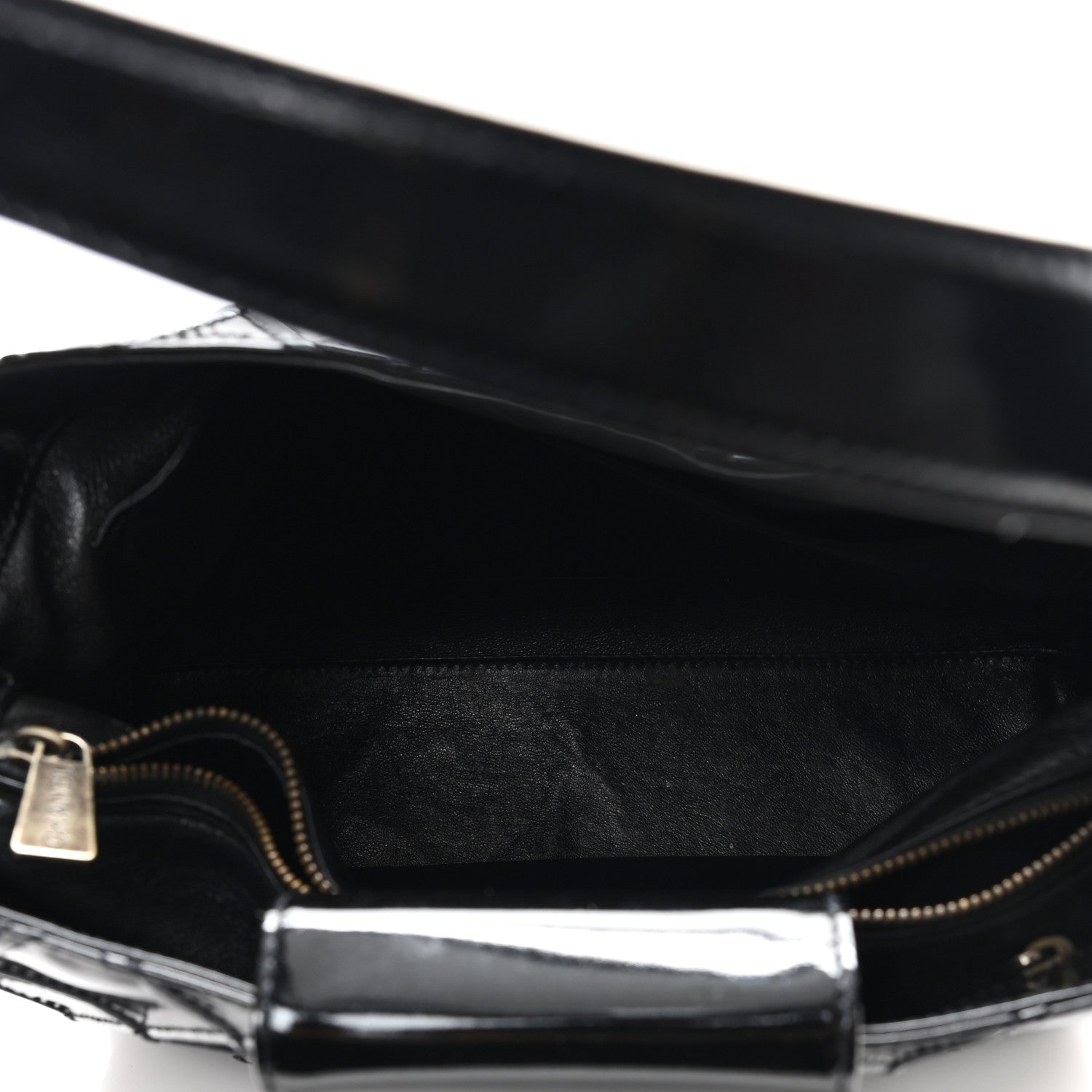 Patent Quilted Shoulder Bag Black