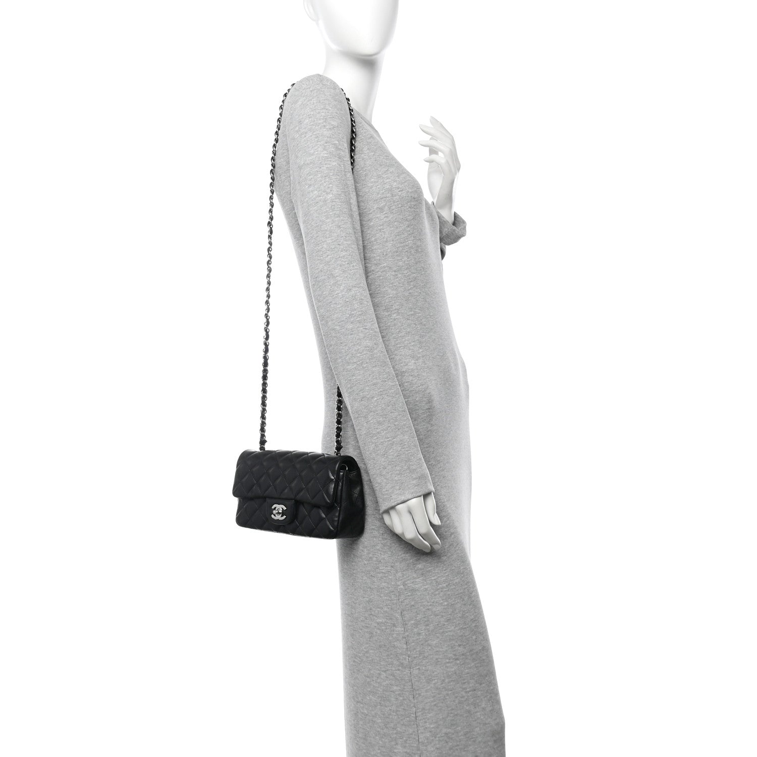 Lambskin Quilted Mini Rectangular Flap Black