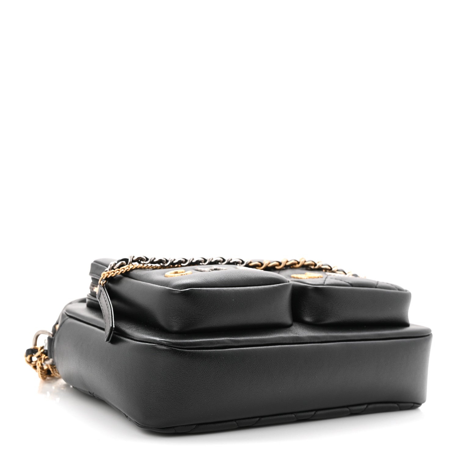 Calfskin Quilted Small Camera Case Black