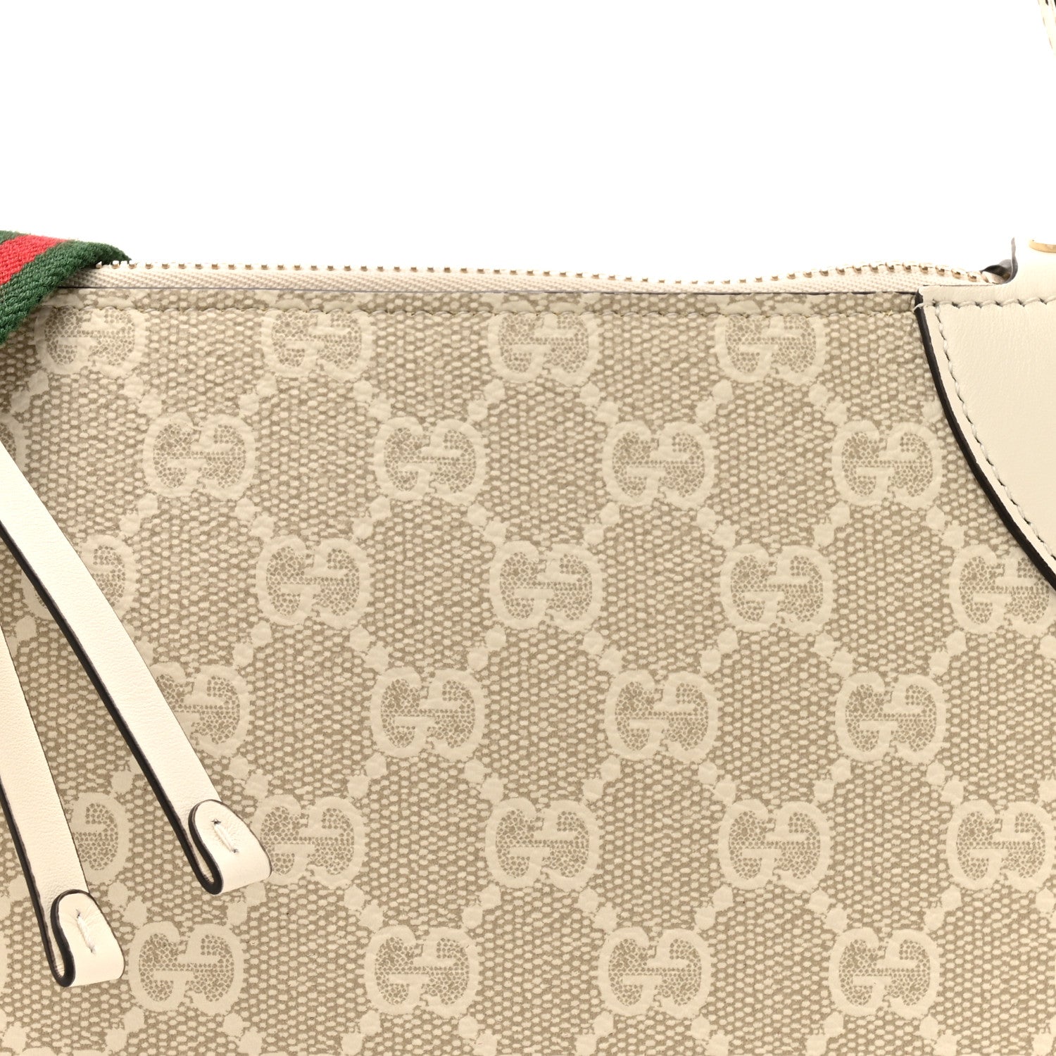 GG Supreme Monogram Textured Calfskin Small Emblem Shoulder Bag Beige Mystic White