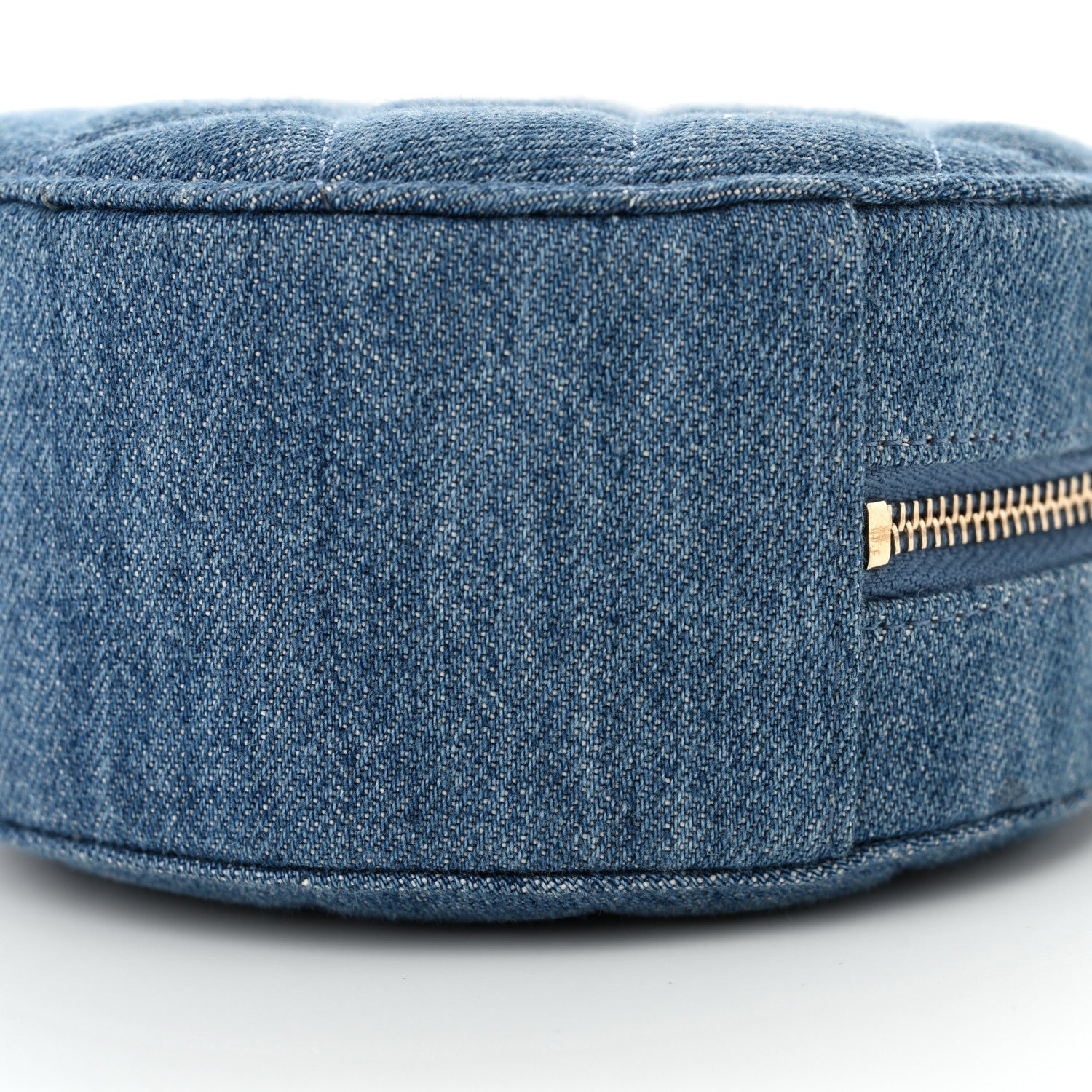 Denim Quilted Round Pearl Crush Clutch With Chain Blue