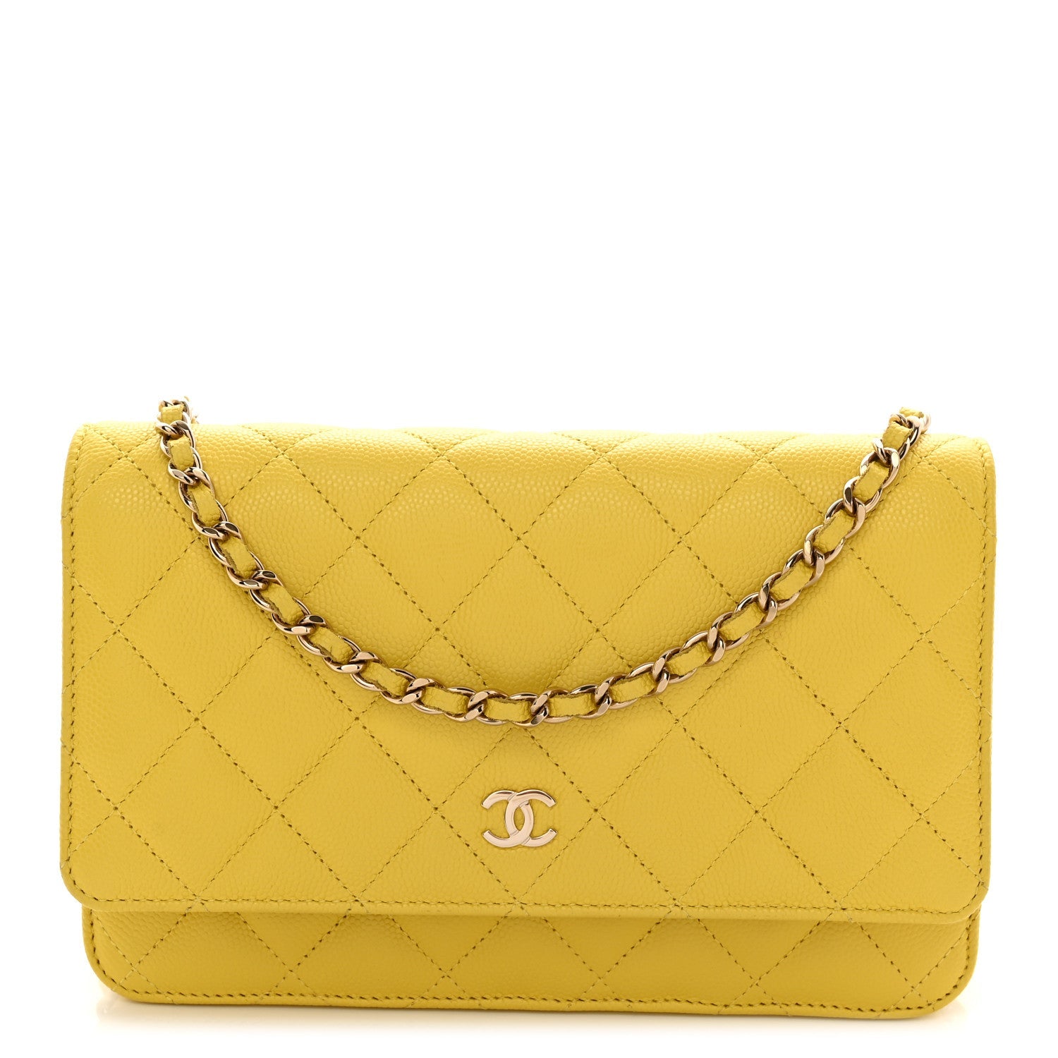 Caviar Quilted Wallet on Chain WOC Yellow