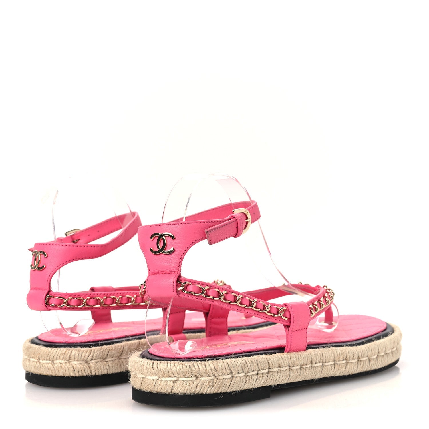 Lambskin Chain CC Thong Espadrille Sandals 39 Pink