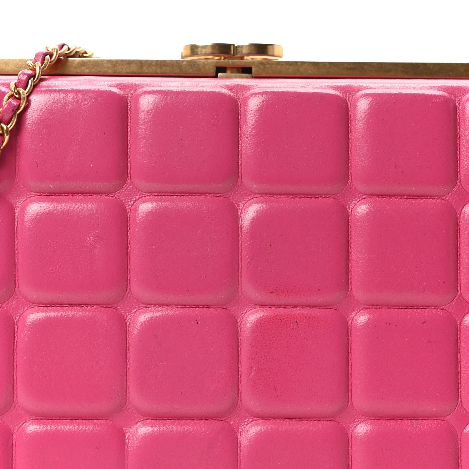Lambskin Chocolate Bar Lock Clutch Bag Pink