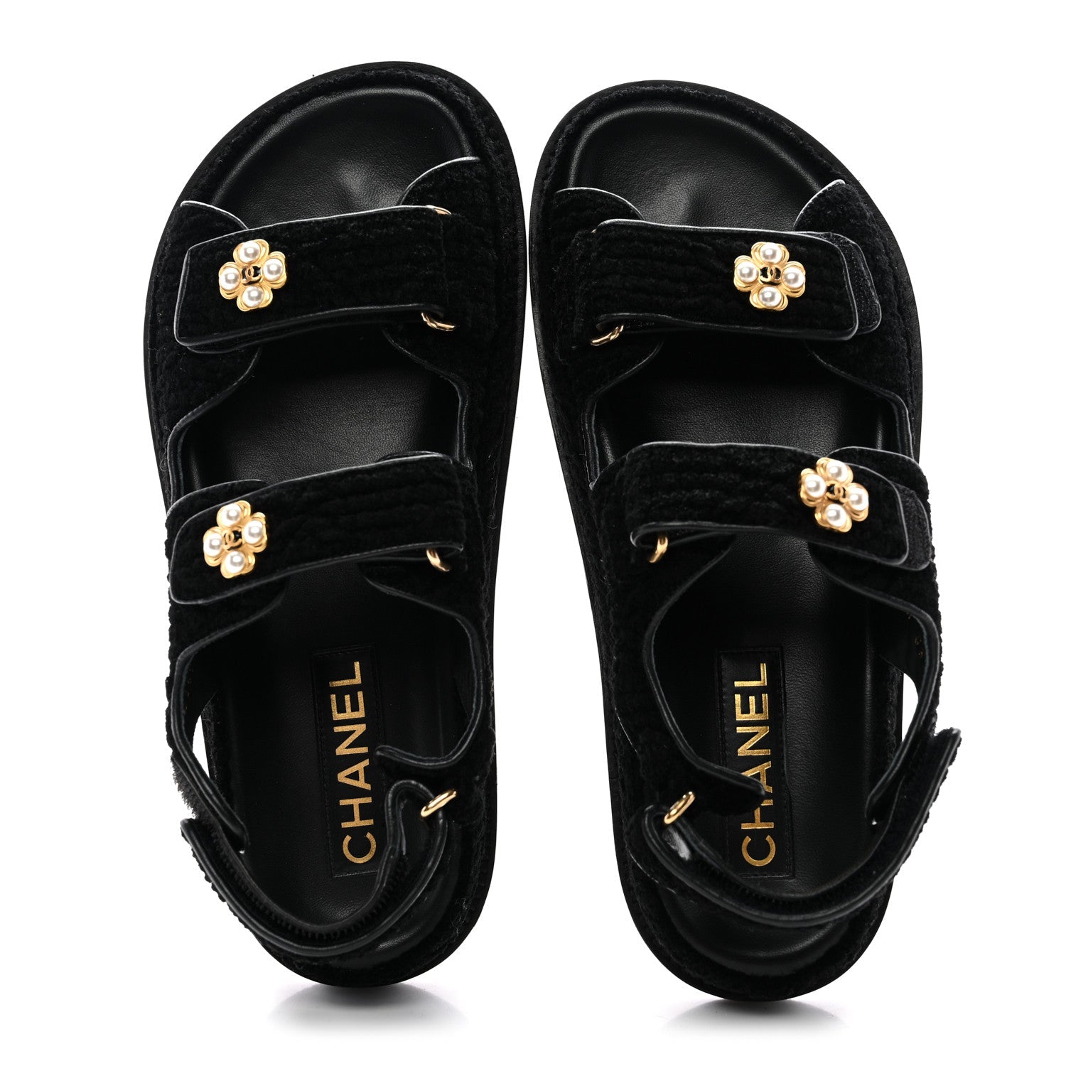 Tweed Velcro Dad Sandals 37 Black