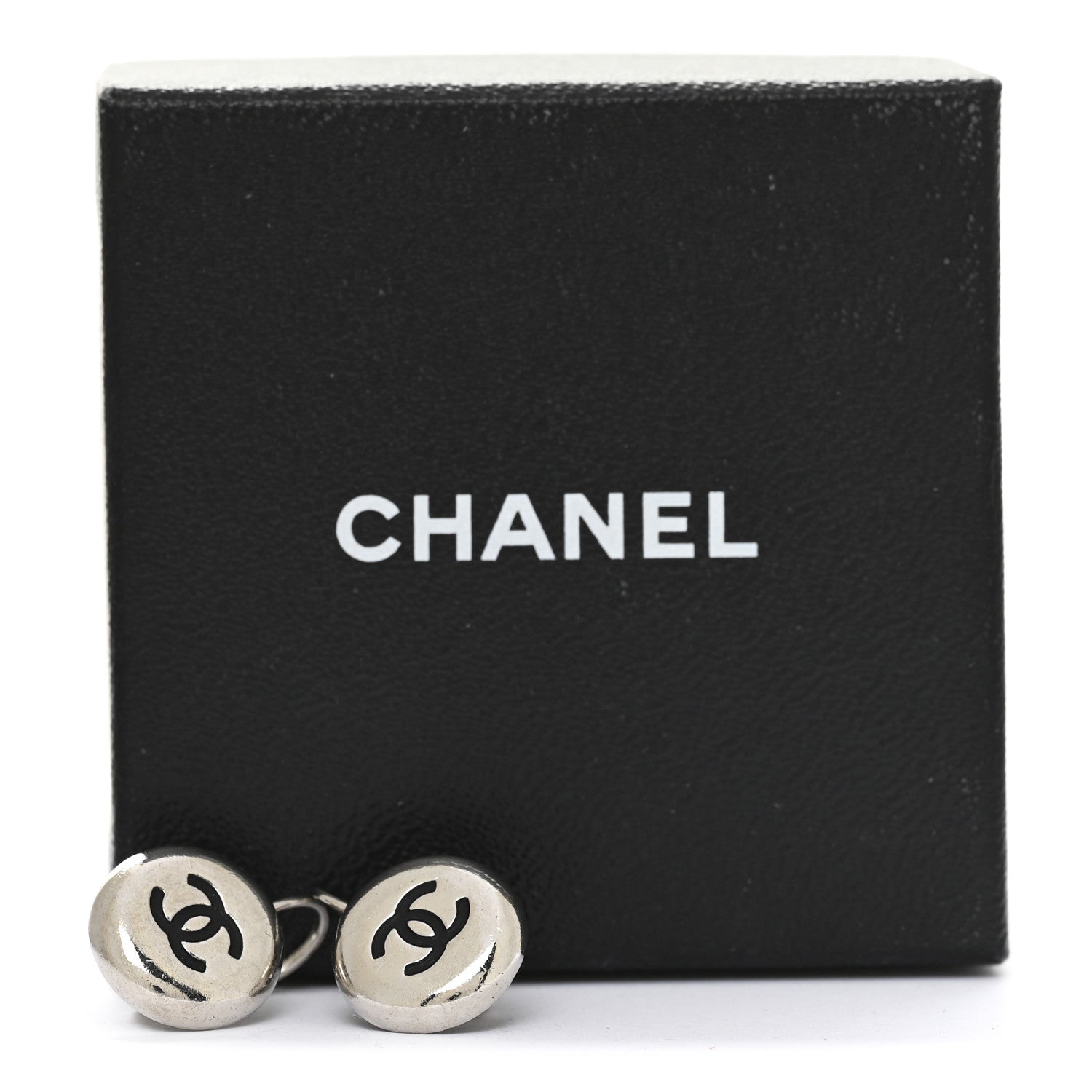 CC Round Earrings Silver Black