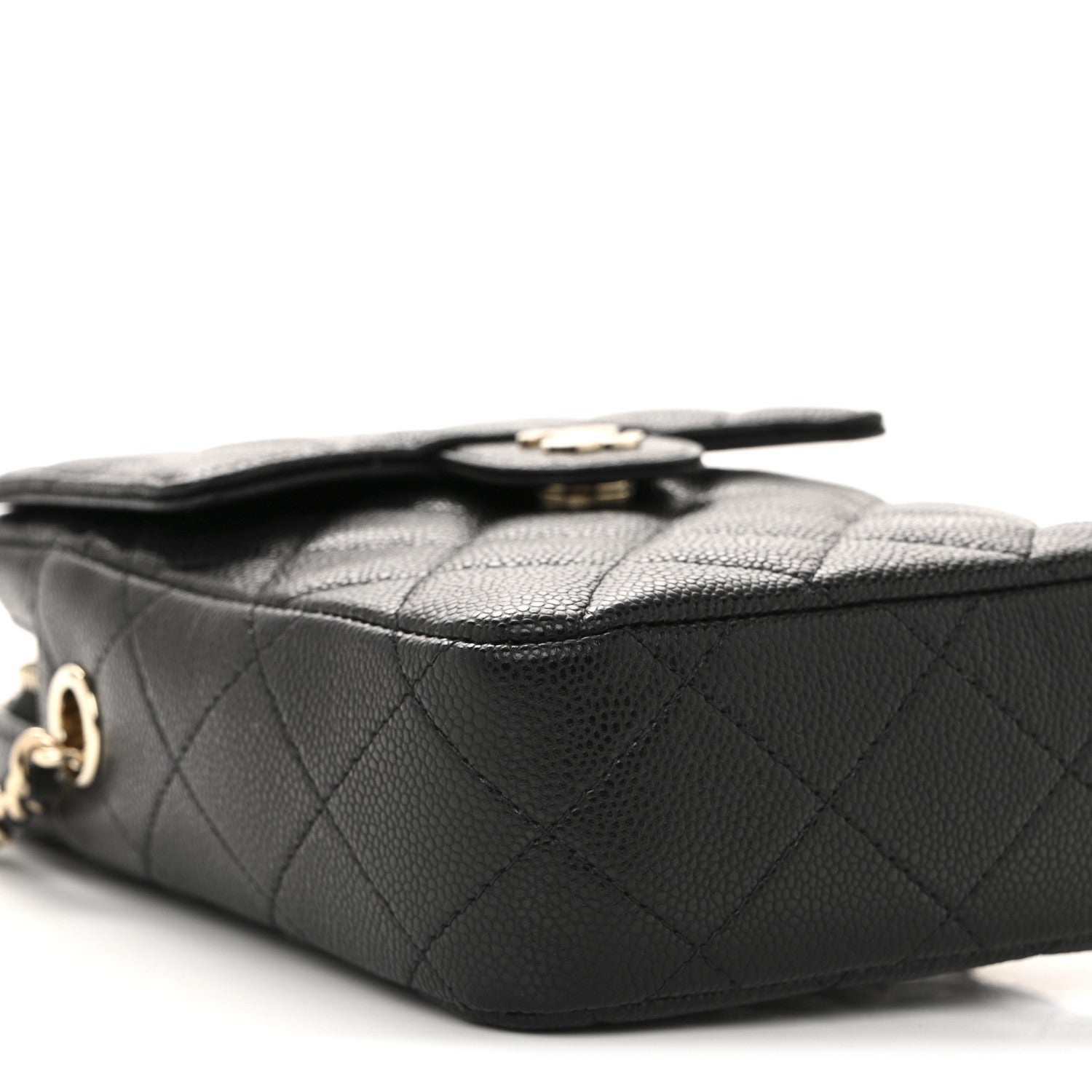 Caviar Quilted Vertical Flap With Chain Black