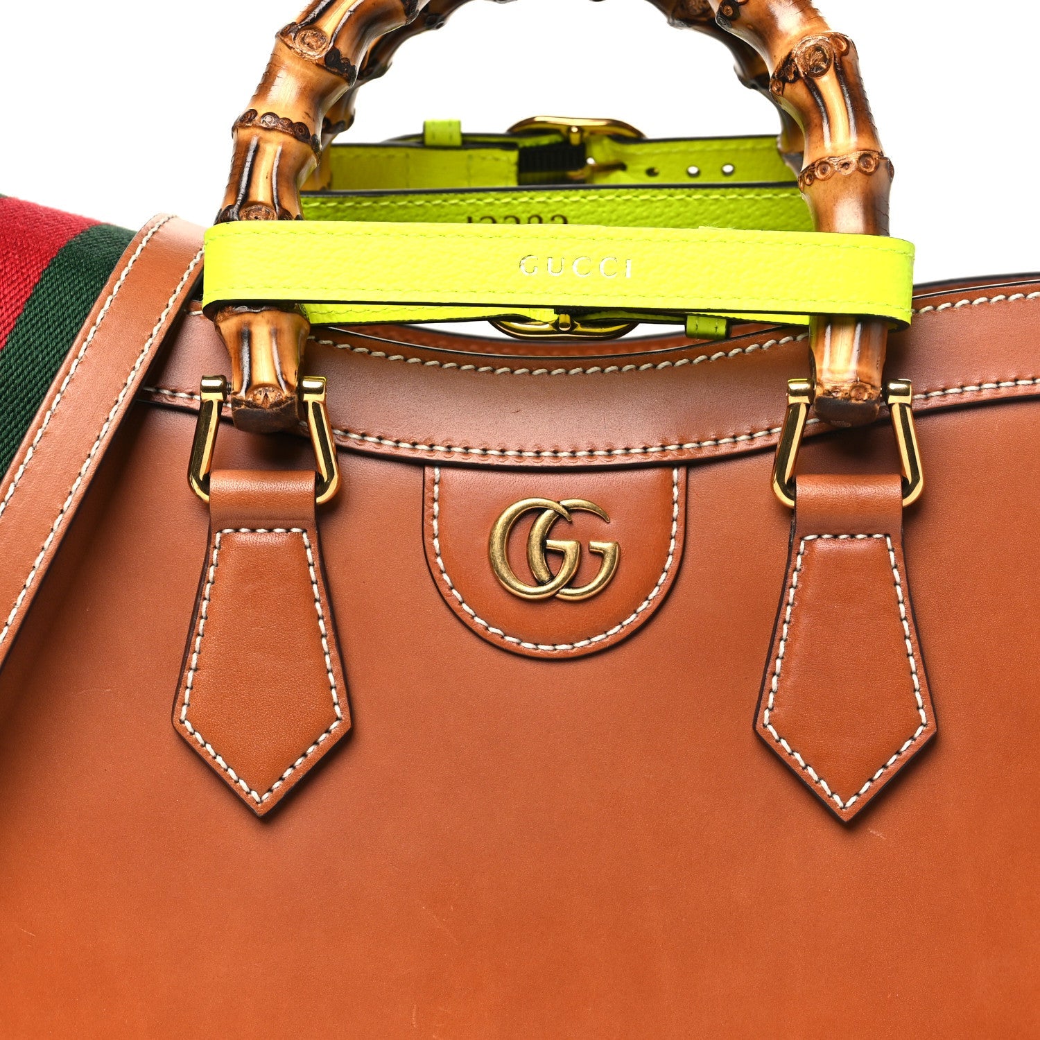 Calfskin Web Small Diana Tote Bag Cuir Yellow Fluo