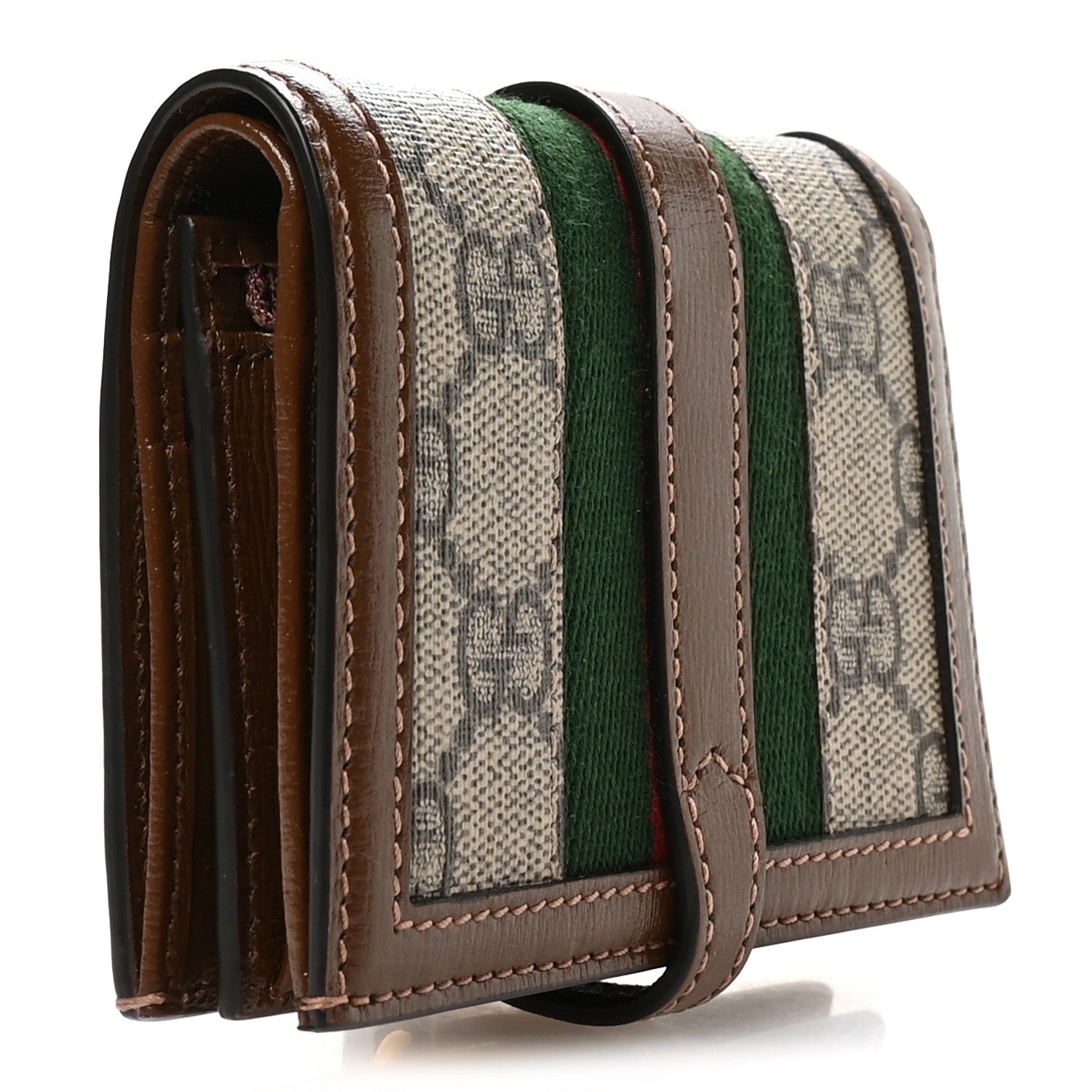 GG Supreme Monogram Textured Calfskin Web Jackie 1961 Card Case Beige Ebony Brown Sugar