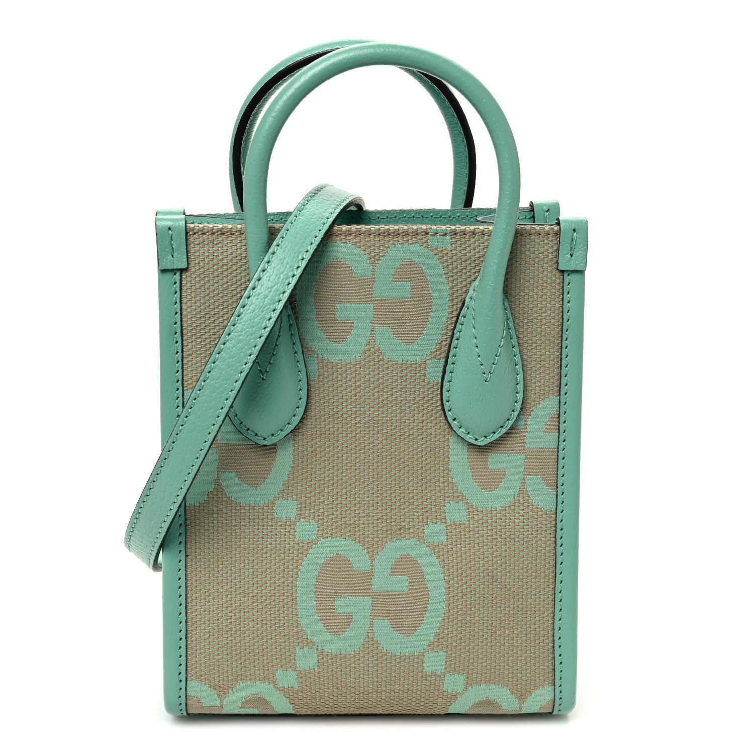 Monogram Jumbo GG Textured Dollar Calfskin Mini Tote Bag Pepperlight Mint