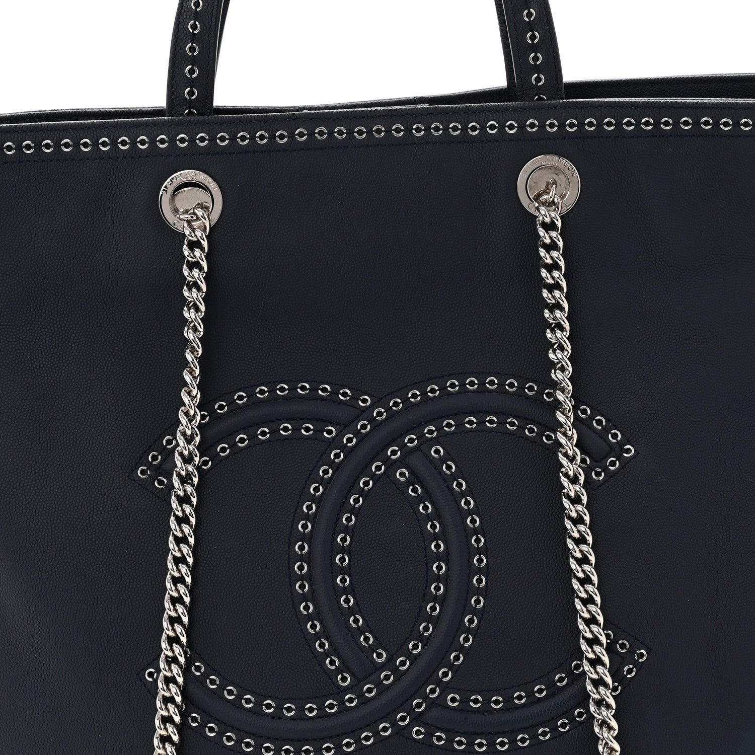 Calfskin Large Coco Eyelets Shopping Tote Navy