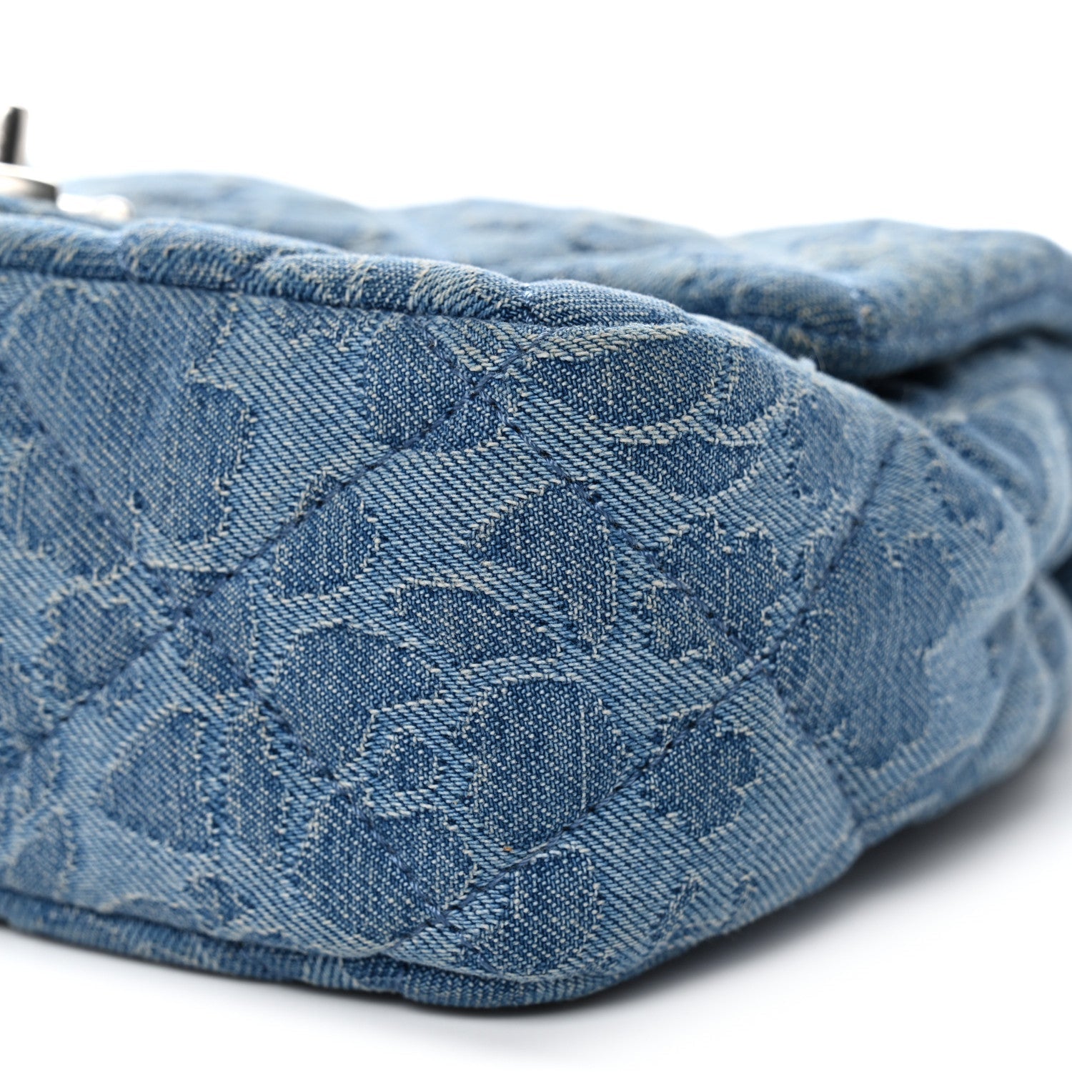 Denim Quilted Camellia Sweetheart Mini Flap Blue