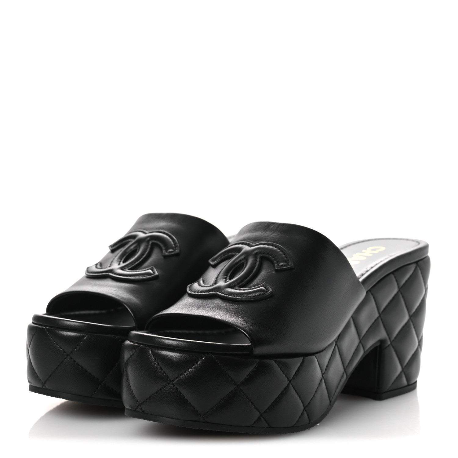 Lambskin Quilted CC Platform Mules 39 Black
