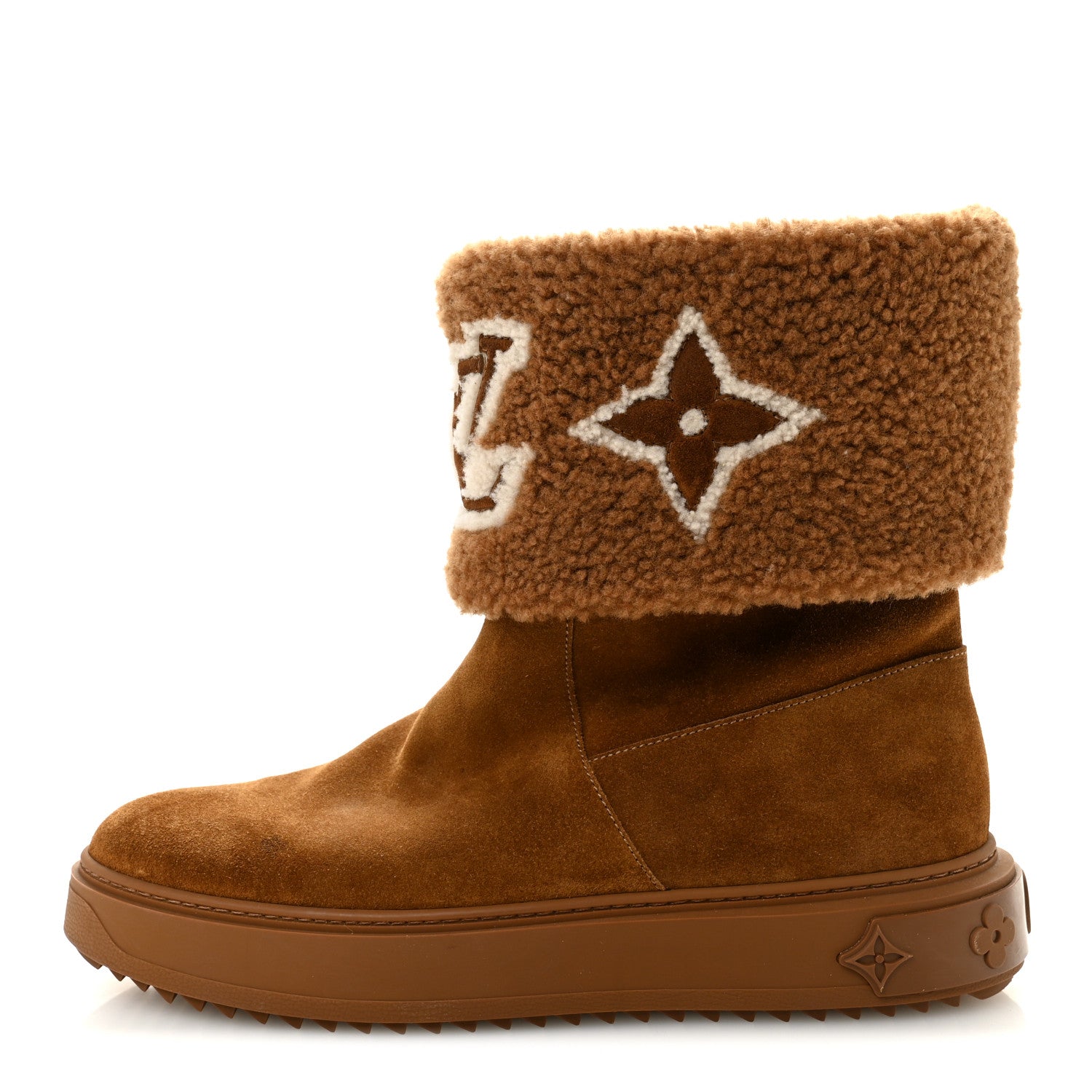 Suede Calfskin Shearling Snowdrop Flat Ankle Boot 40 Cognac