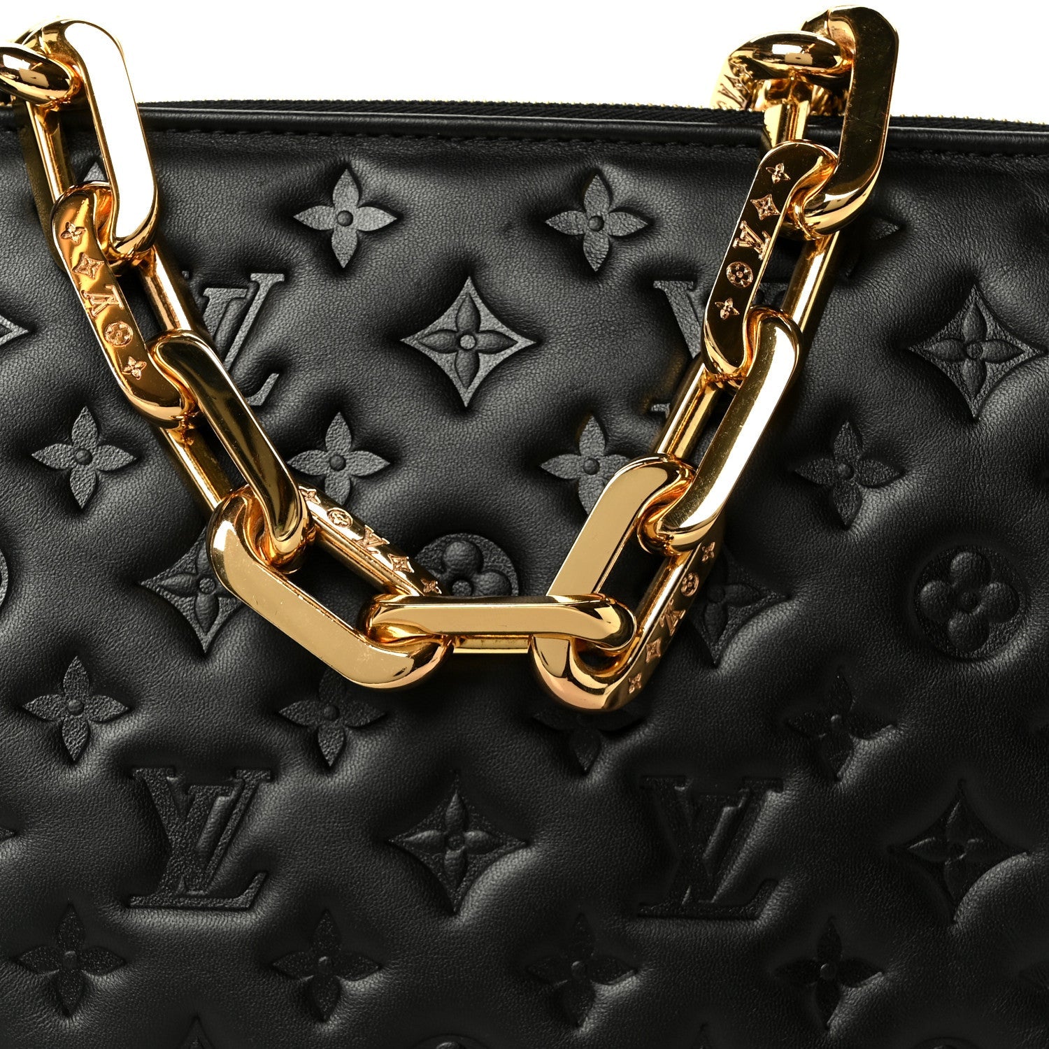 Lambskin Embossed Monogram Coussin MM Black