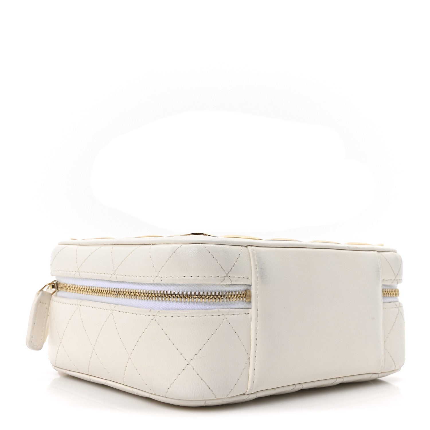 Lambskin Quilted Golden Plate Vanity Case White Gold