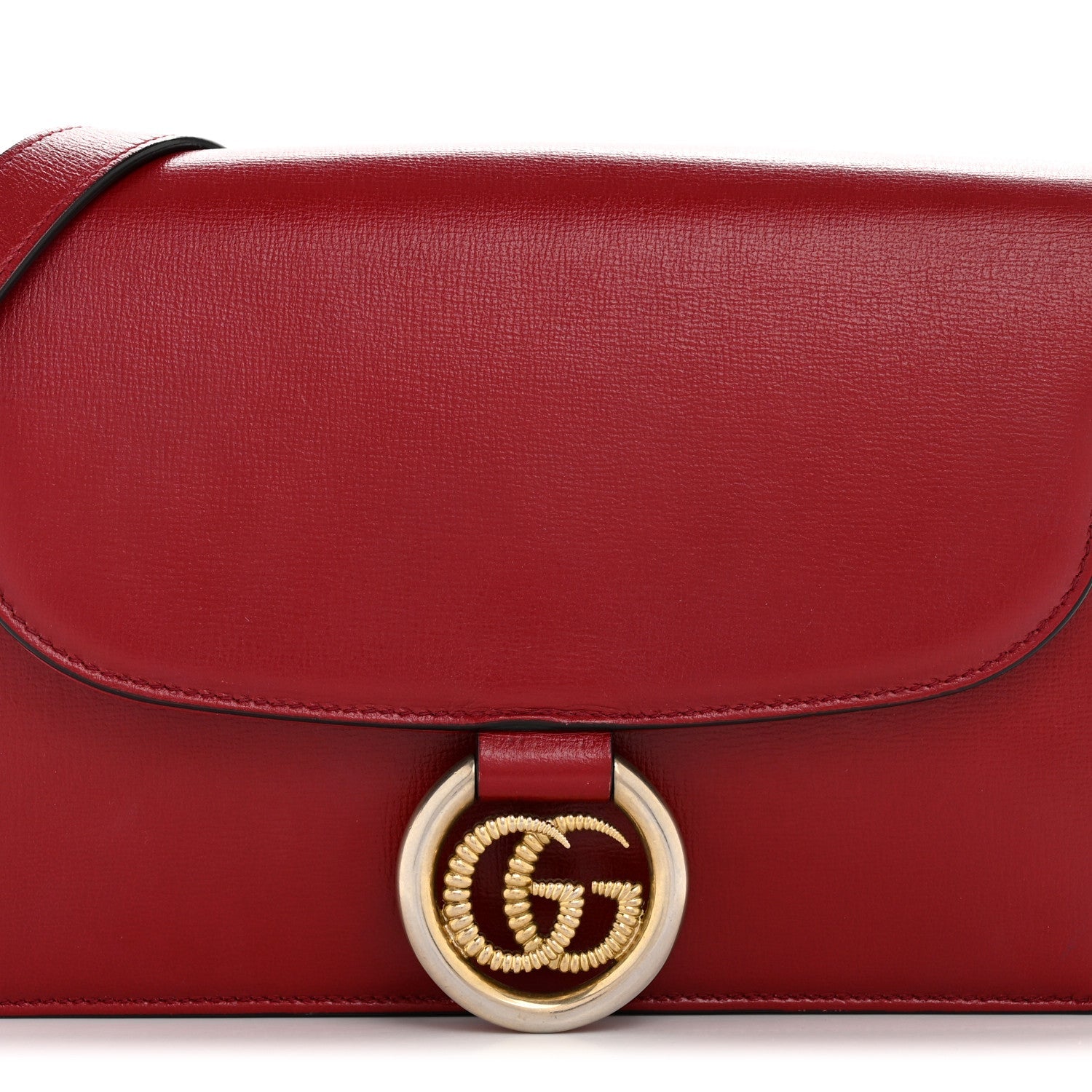 Textured Calfskin Small Torchon GG Ring Shoulder Bag New Cherry Red
