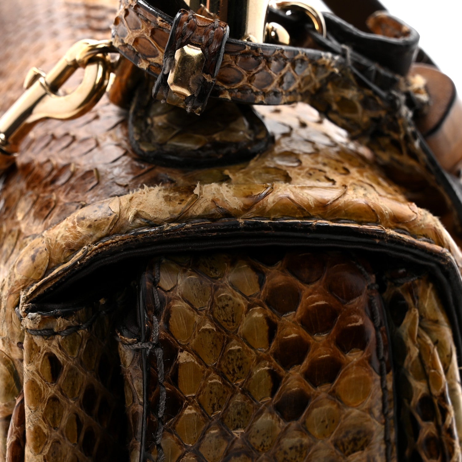 Snakeskin Medium New Bamboo Top Handle Bag Natural