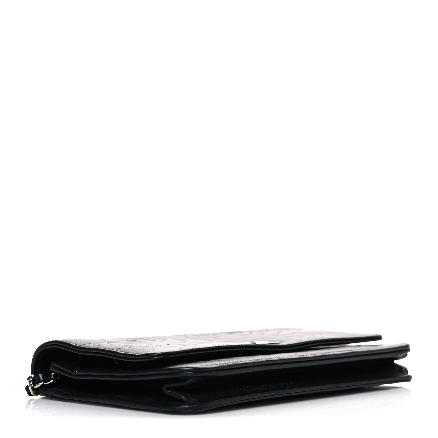 Lambskin Camellia Embossed Wallet on Chain WOC Black
