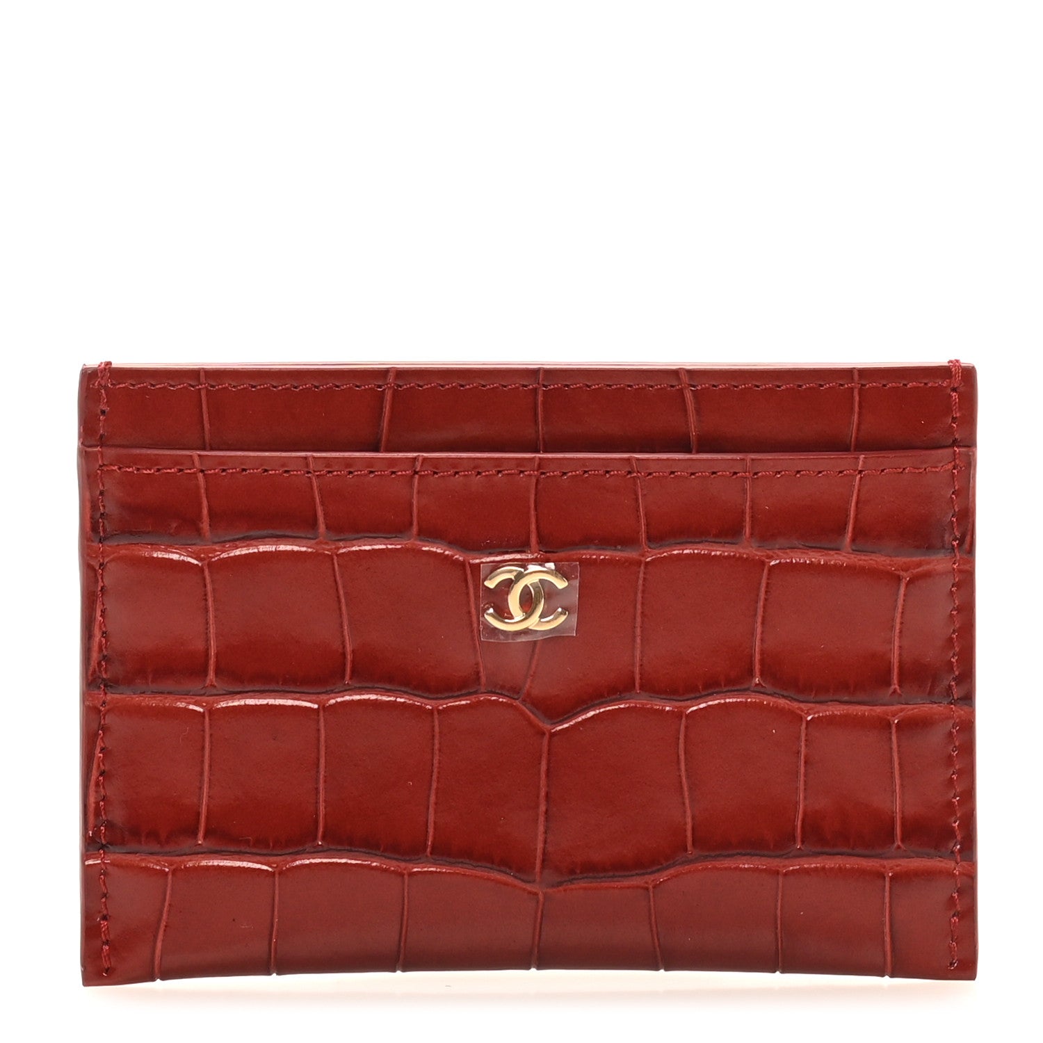 Calfskin Crocodile Embossed Crococo Card Holder Burgundy