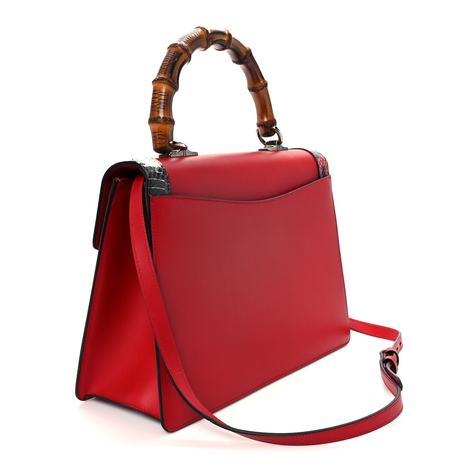 Calfskin Snakeskin Medium Lilith Top Handle Bag Red