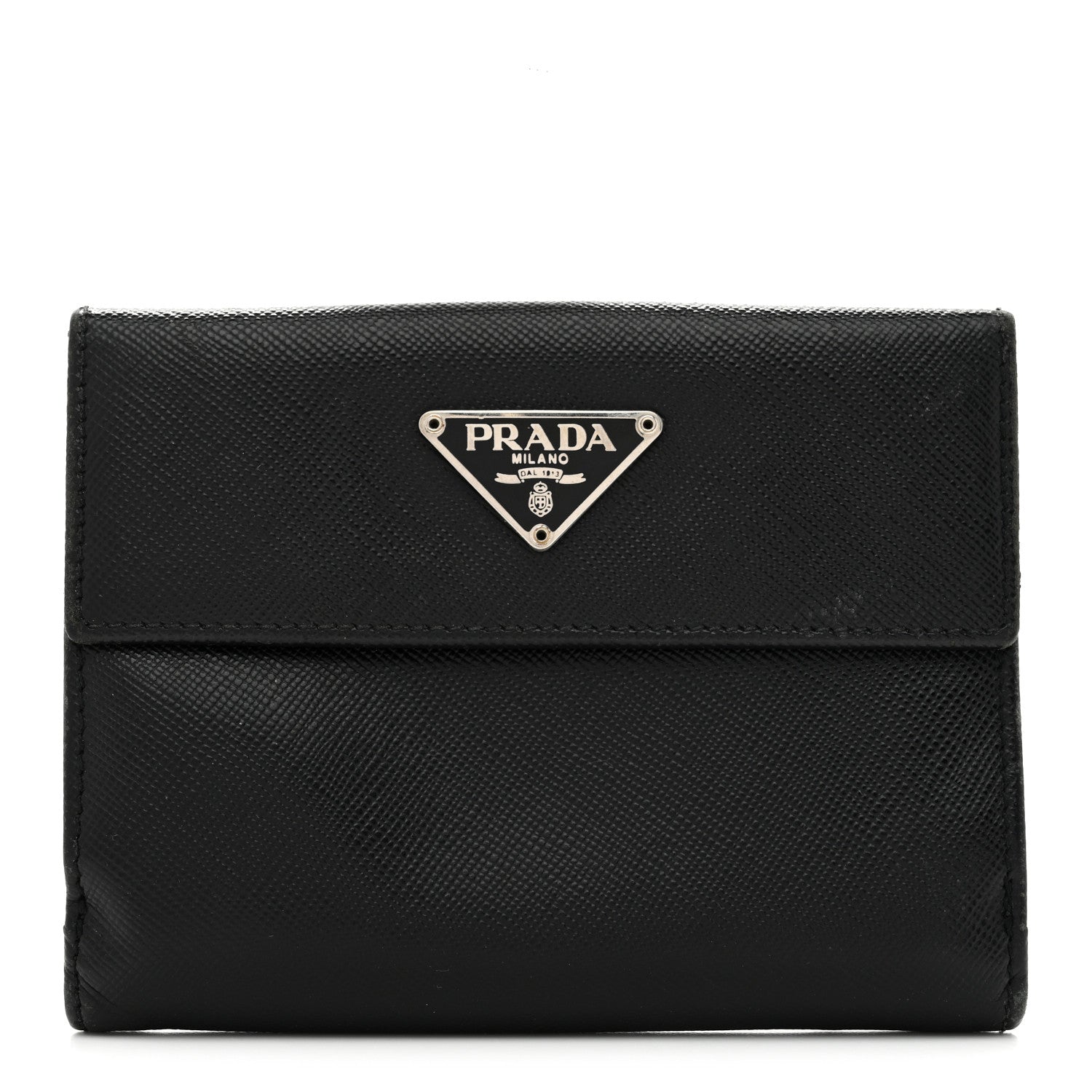 Saffiano Metal Tri-Fold Wallet Black
