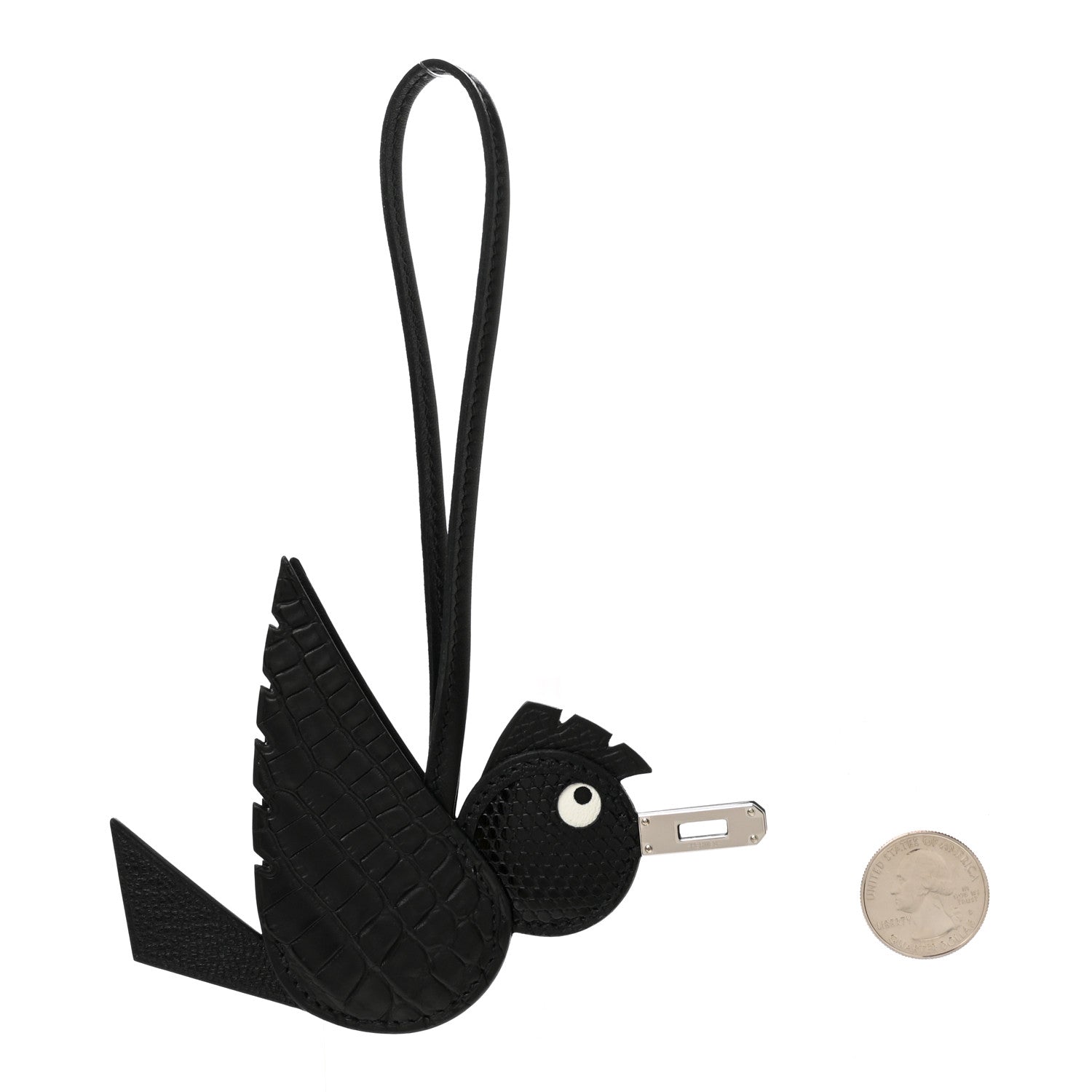 Epsom Chevre Mysore Swift Alligator Lizard Birdy Bag Charm Black