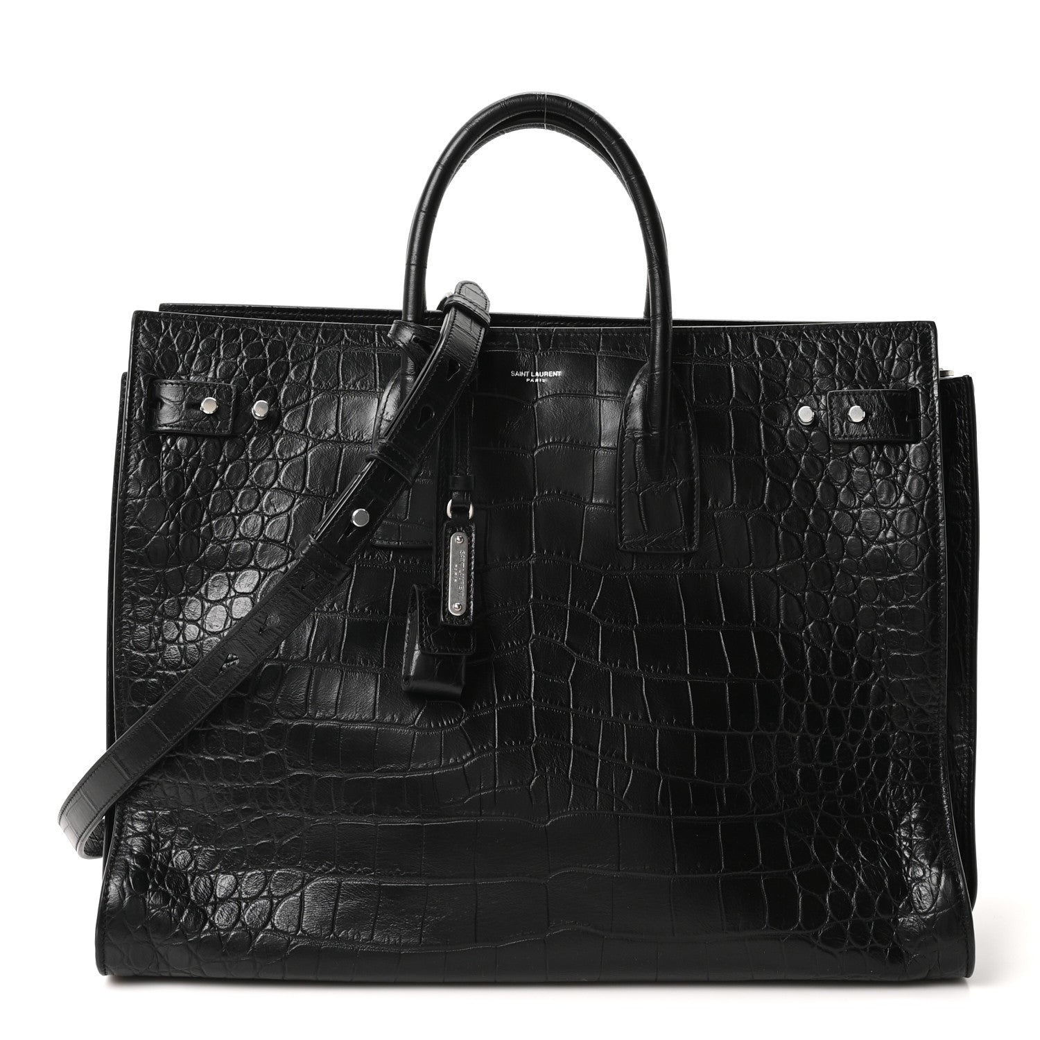 Calfskin Crocodile Embossed Large Souple Sac De Jour Black