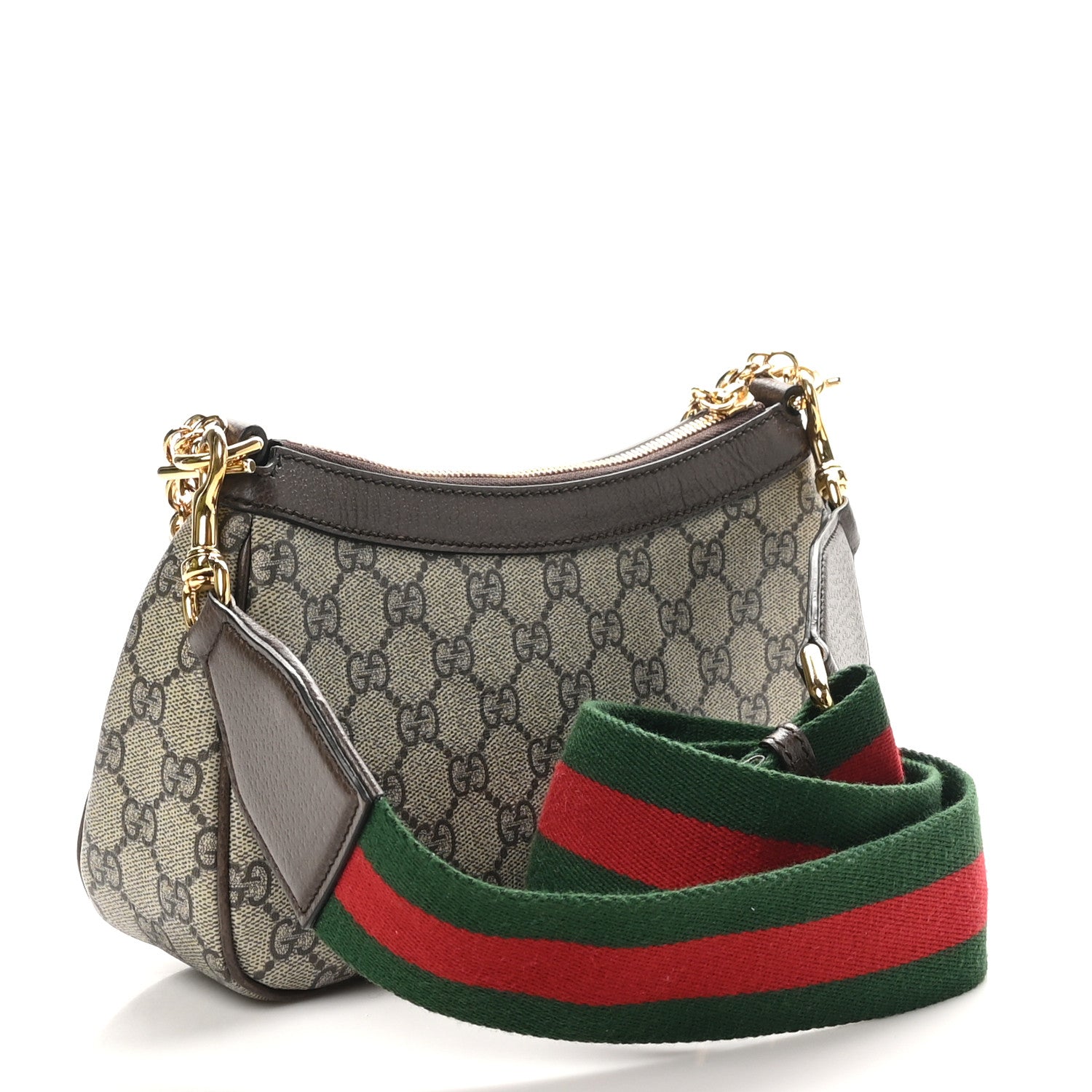 GG Supreme Monogram Textured Dollar Calfskin Web Small Ophidia GG Handbag Beige Ebony New Acero