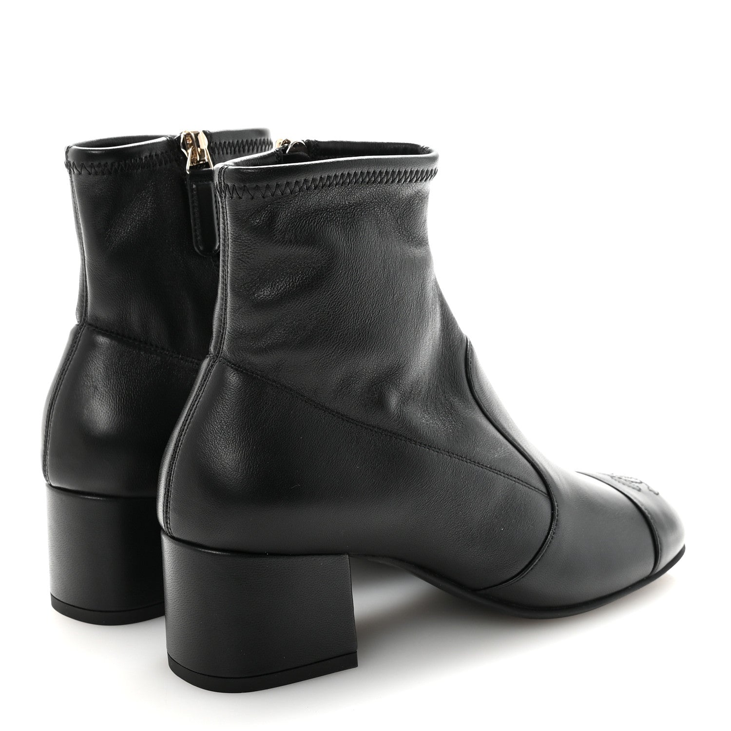 Stretch Lambskin Cap Toe CC Short Boots 35 Black