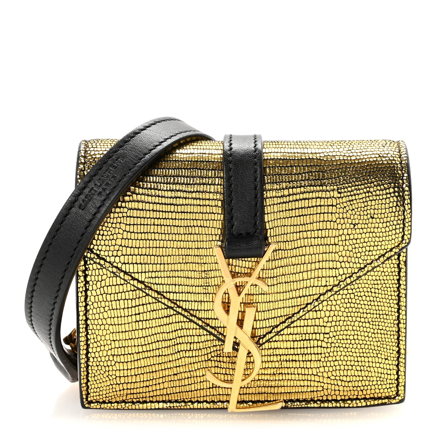 Calfskin Lizard Embossed Monogram Chain Mini Candy Crossbody Gold