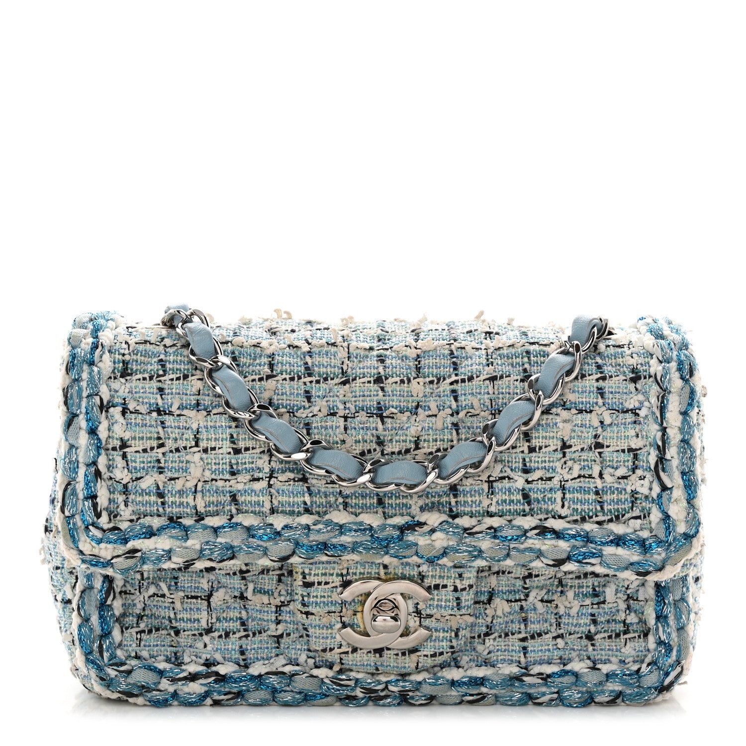 Tweed Braid Mini Flap Blue White Navy