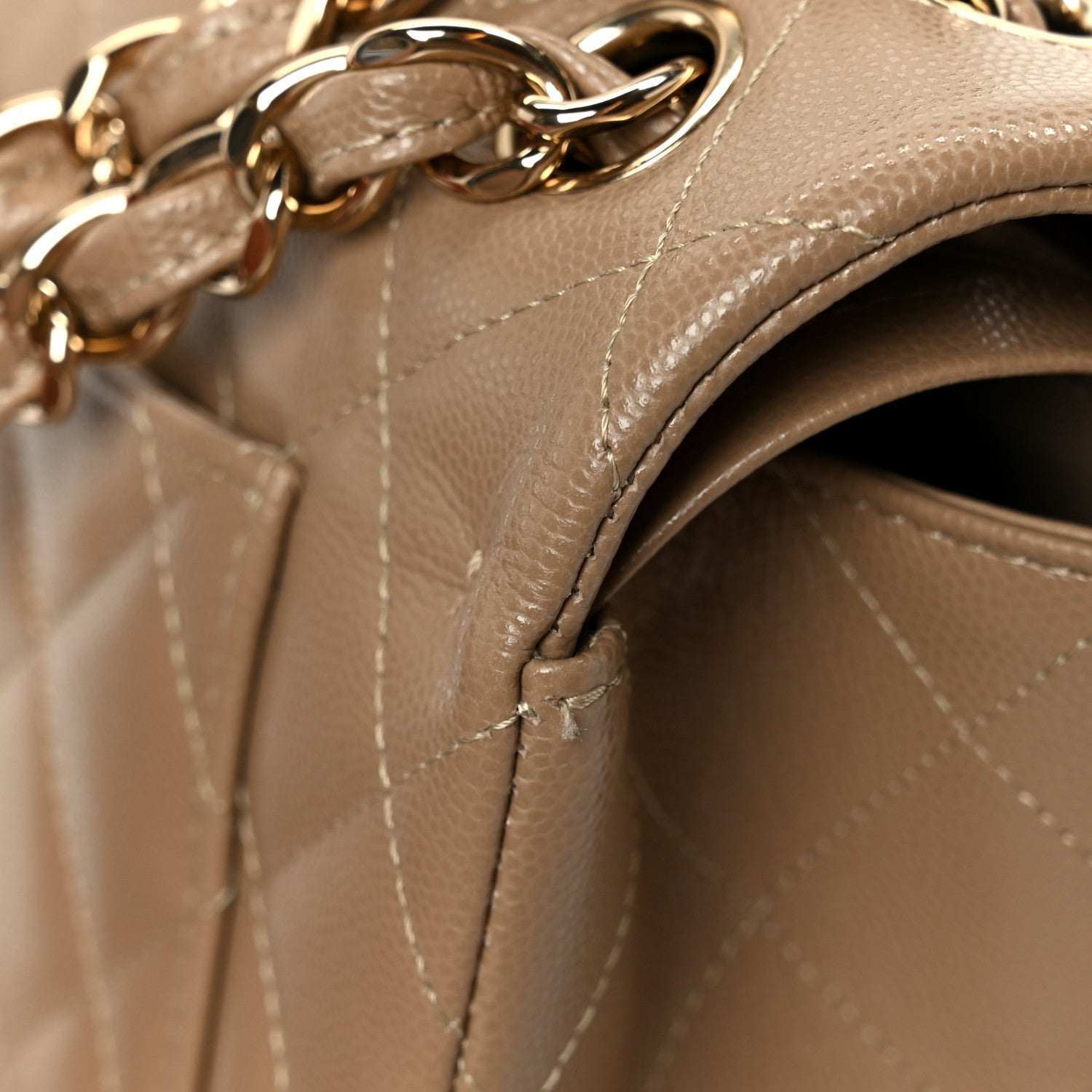 Caviar Quilted Jumbo Double Flap Dark Beige