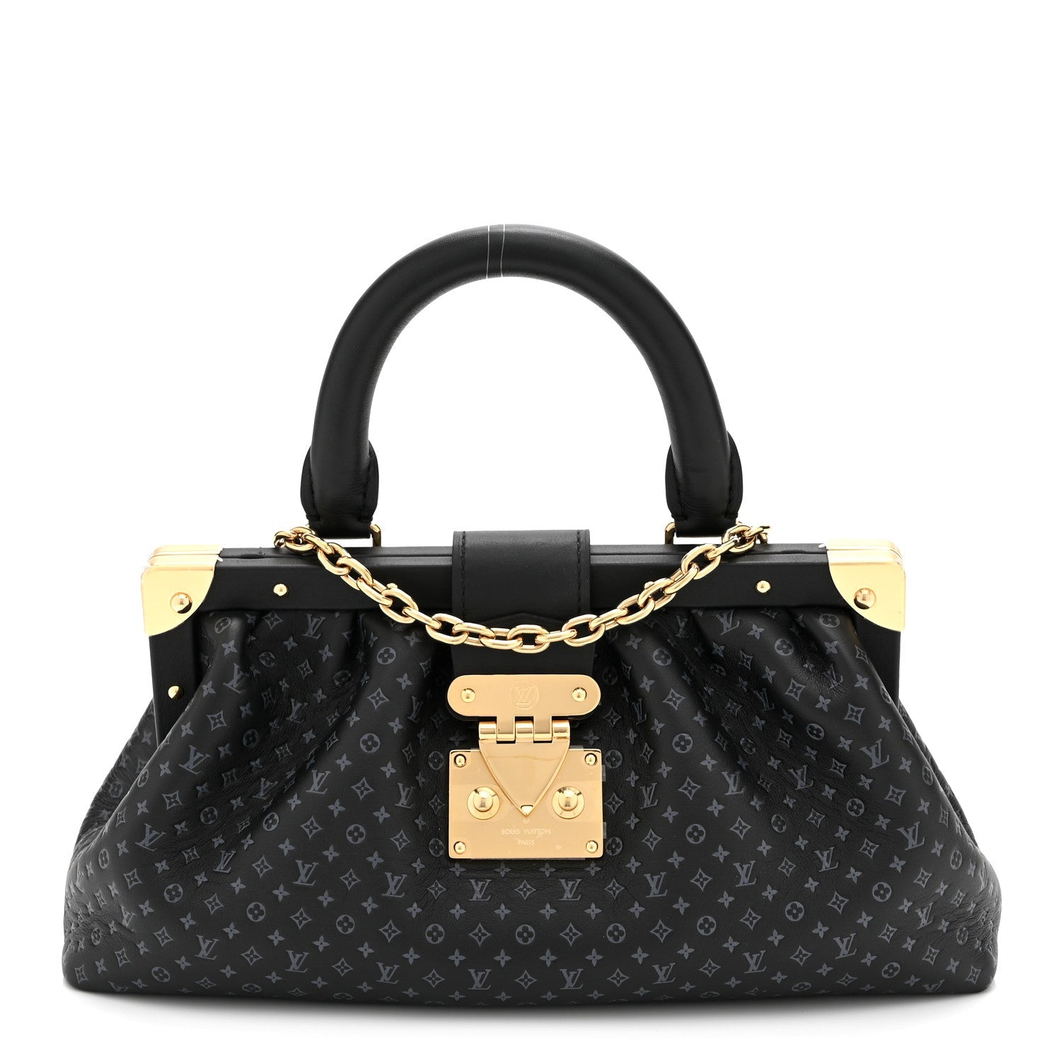 Calfskin Nanogram Embossed Clutch Black