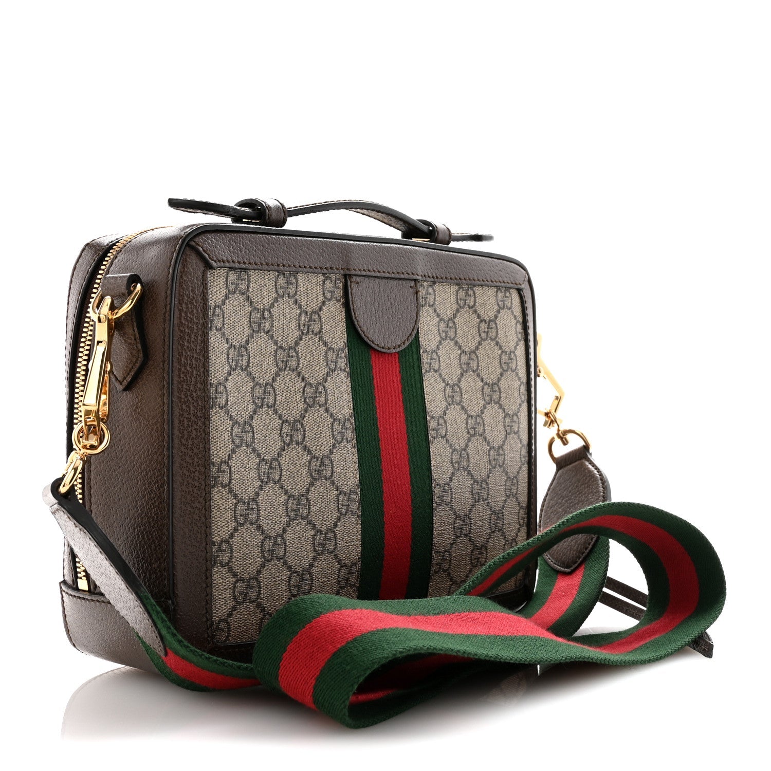 GG Supreme Monogram Web Small Ophidia Top Handle Shoulder Bag Brown
