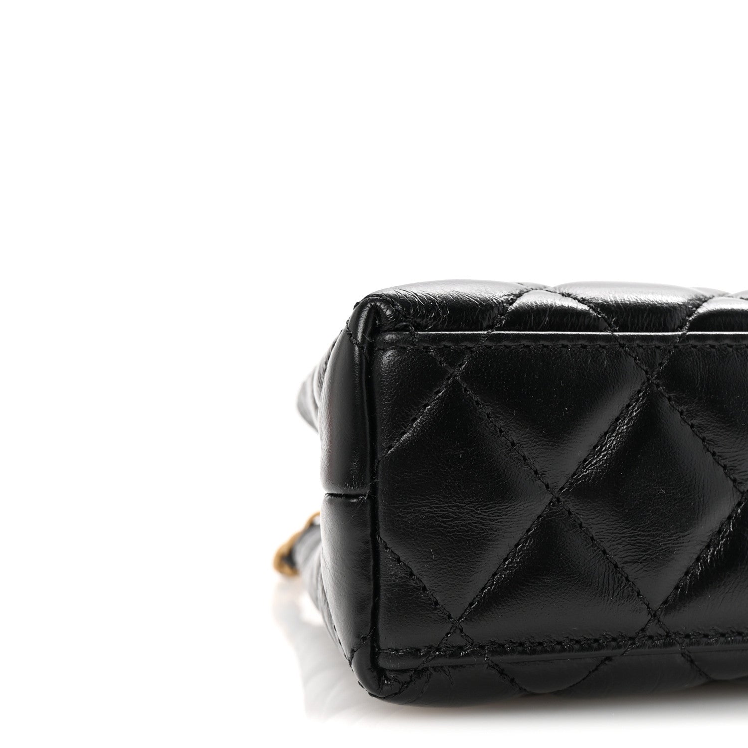 Shiny Aged Calfskin Quilted Nano Kelly Shopper Black