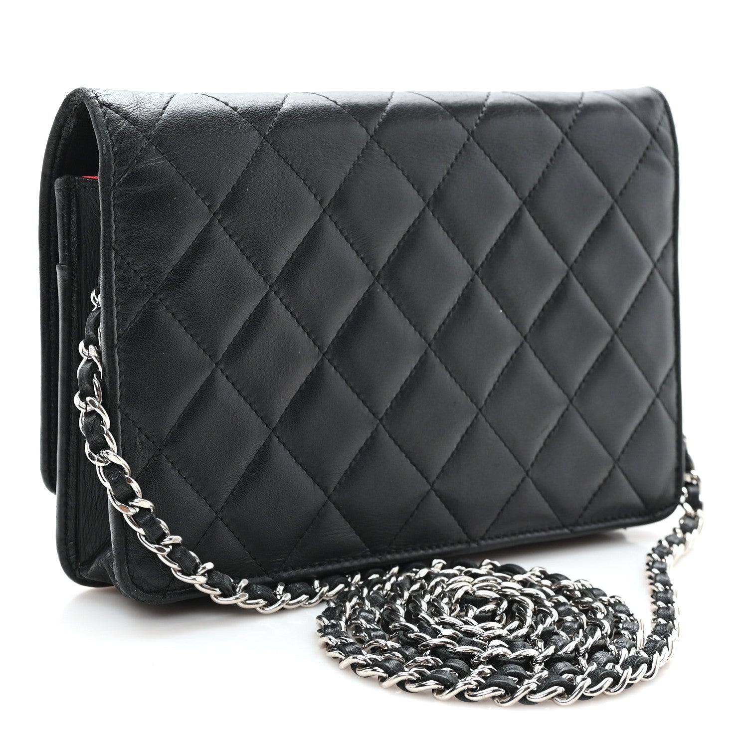 Calfskin Quilted Cambon Wallet on Chain WOC Black